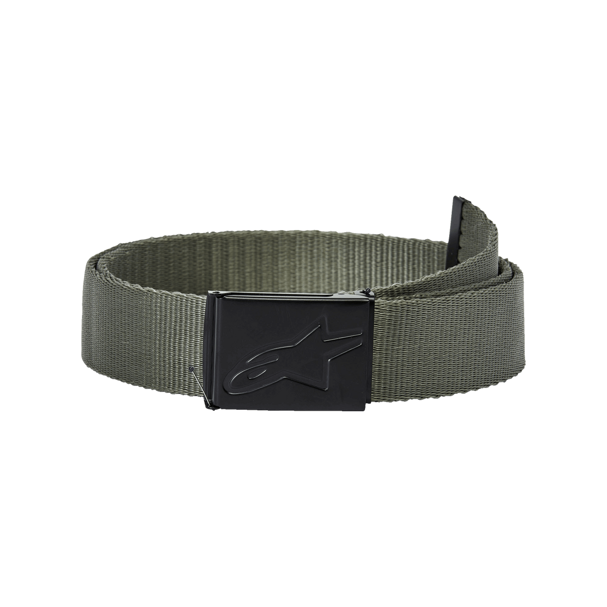 Alpinestars Ageless Web Belt, vert militaire et noir, dotée d'une sangle en polypropylène tissé et d'une boucle à pince métallique noire avec logo étoile embossé, accessoire sportswear décontracté