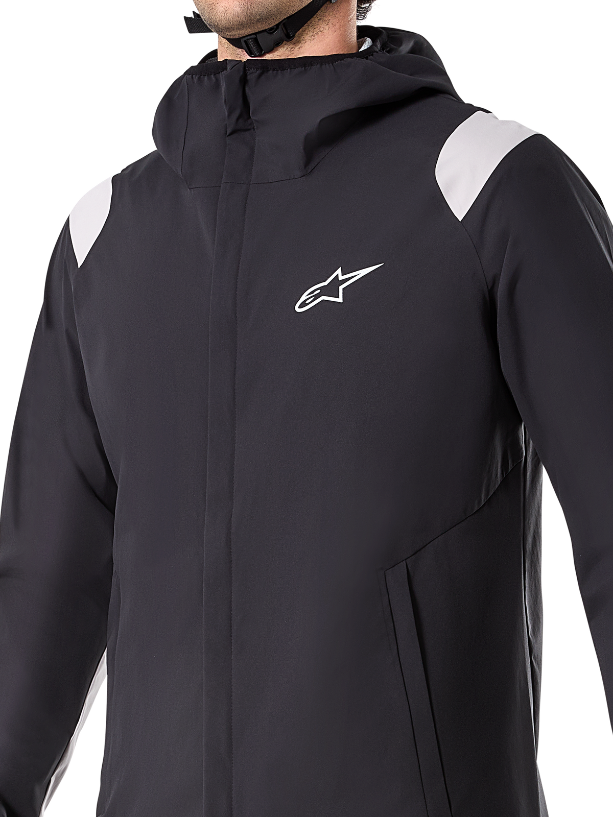 Alpinestars A-Dura Rain Jacket, Black, hooded 2.5-layer waterproof cycling jacket, front YKK zipper and mesh-lined pockets, adjustable cuffs, designed for mountain biking and all-weather protection