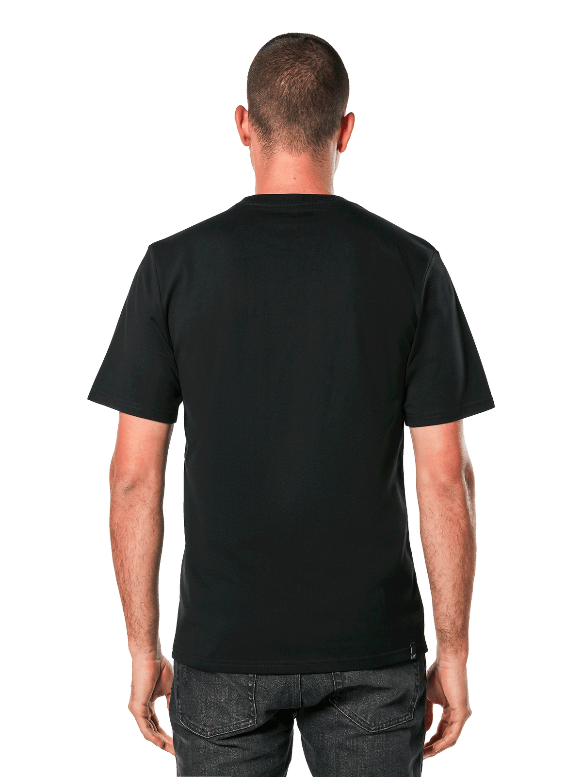 Alpinestars Always 2.0 CSF Tee, t-shirt à manches courtes, noir, vue arrière montrant le design uni du dos, porté par un mannequin, style sportswear décontracté