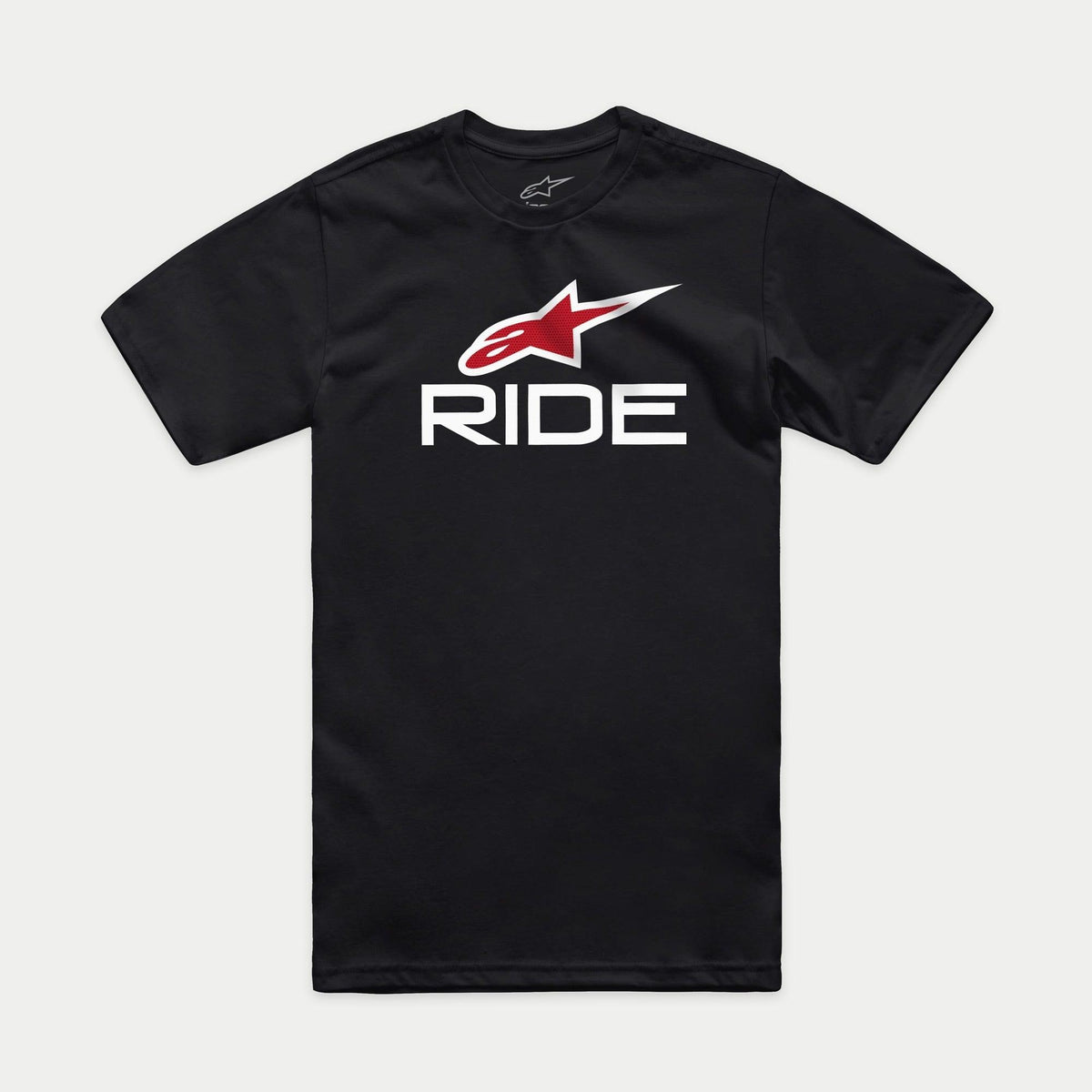 Alpinestars Ride 4.0 CSF Tee, t-shirt à manches courtes, noir, logo Alpinestars rouge et texte RIDE blanc, vêtement streetwear décontracté