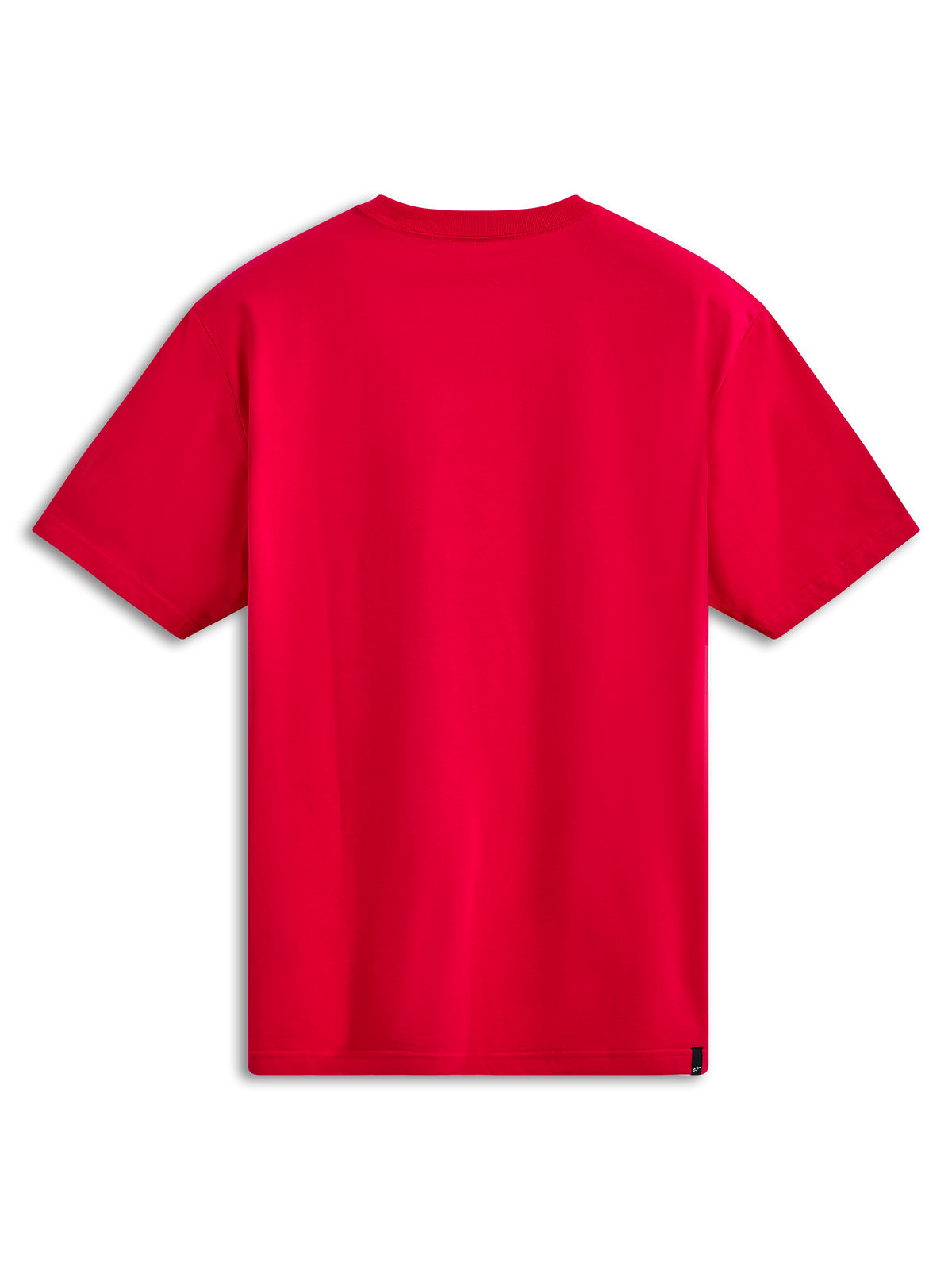 Alpinestars Ride 4.0 CSF Tee, t-shirt à manches courtes, rouge, vue de dos montrant le tissu rouge uni, petite étiquette tissée noire sur l'ourlet inférieur, style streetwear décontracté sport automobile