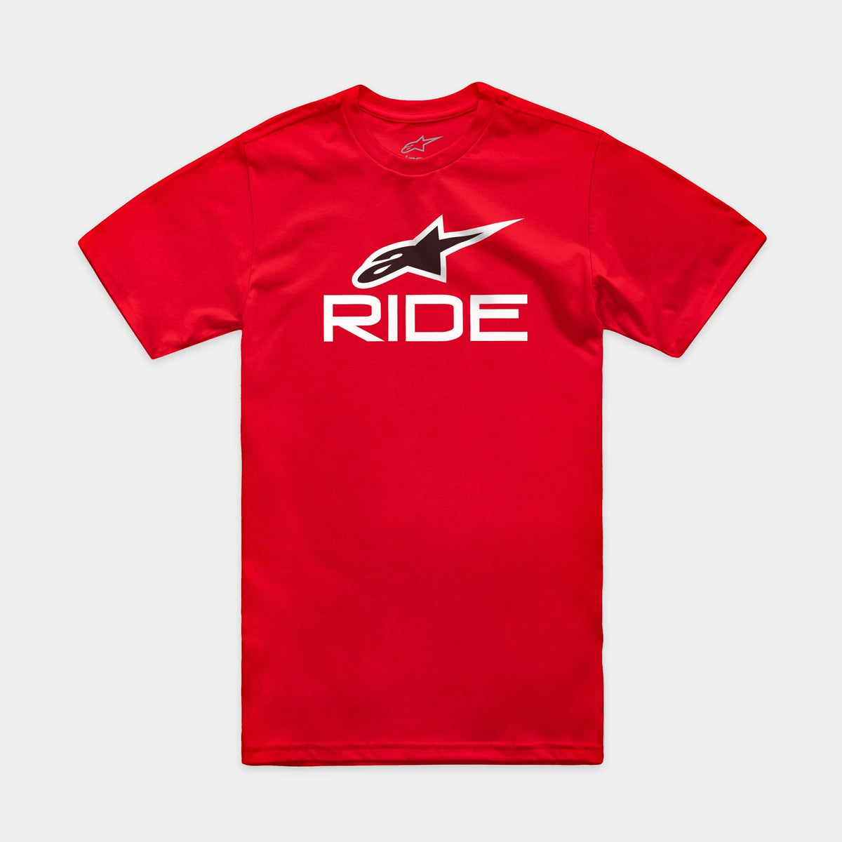 T-shirt Alpinestars Ride 4.0 CSF, t-shirt à manches courtes, rouge, graphisme RIDE blanc avec logo Alpinestars Star noir et blanc, vêtement de sport décontracté motorsport