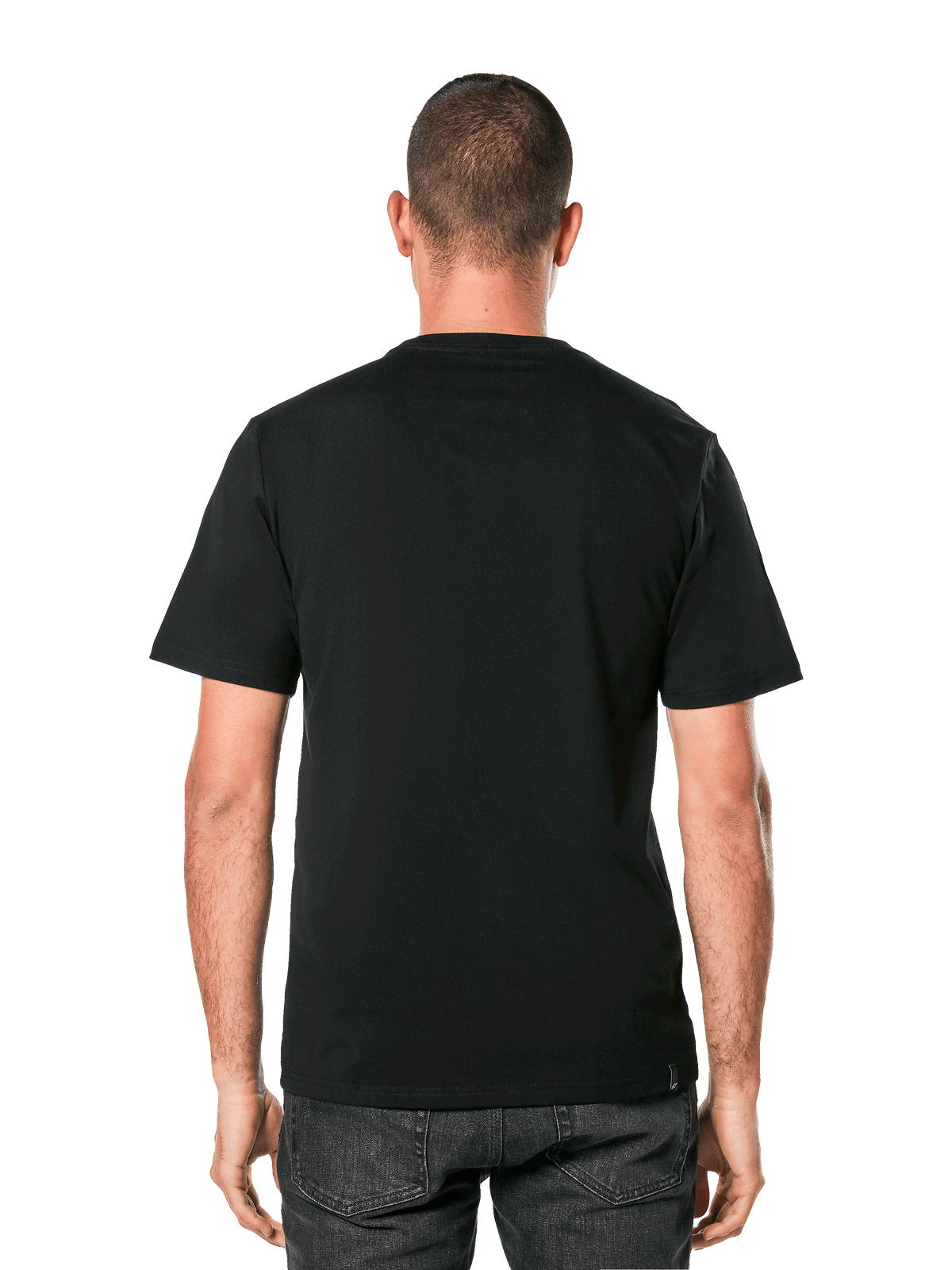 T-shirt Alpinestars MX Helmet CSF, t-shirt à manches courtes, noir, vue de dos sur un modèle, streetwear motorsport décontracté