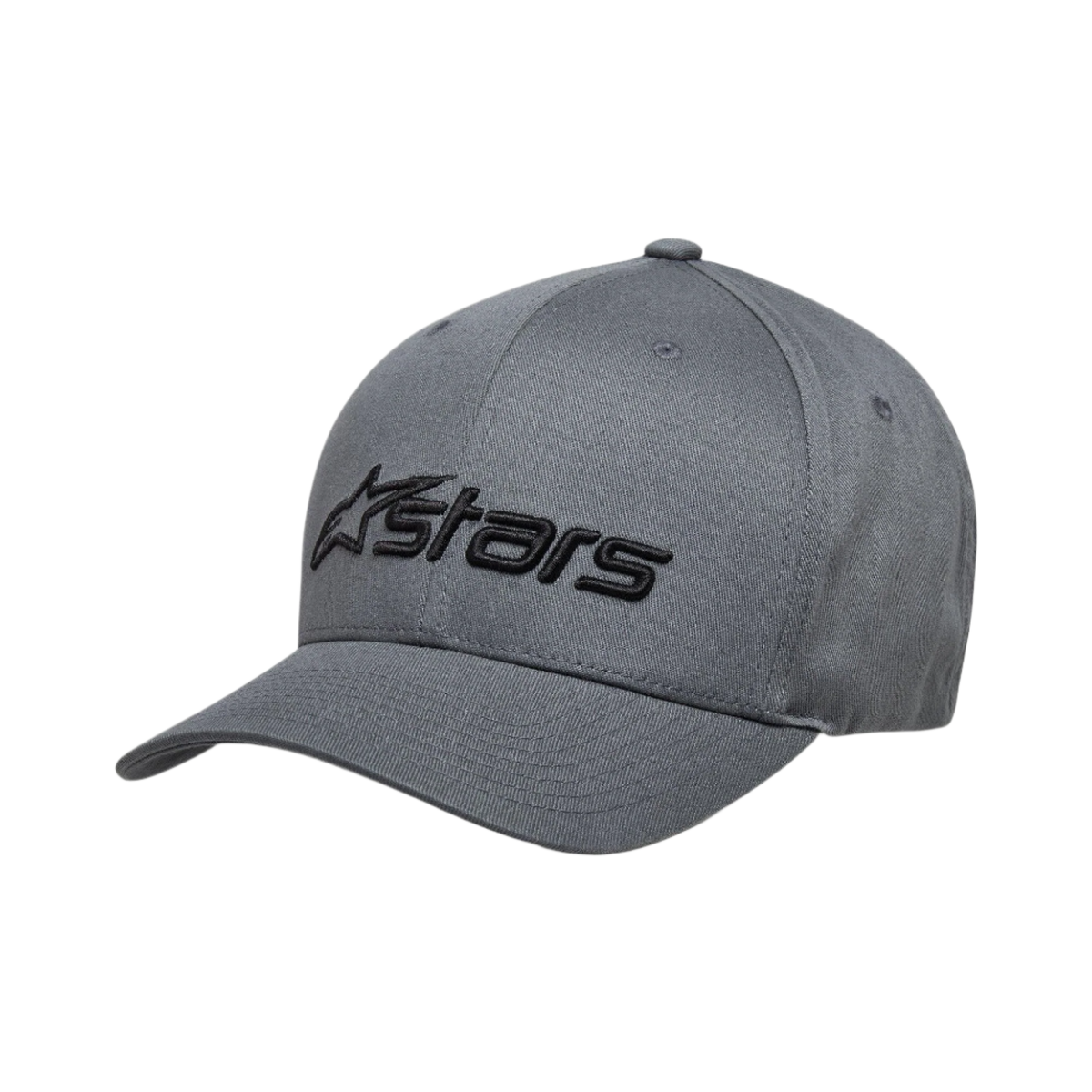 Casquette Alpinestars Blaze 2.0, noir anthracite, casquette de baseball structurée avec visière courbée, logo Alpinestars noir texturé sur le devant, design décontracté inspiré des sports mécaniques
