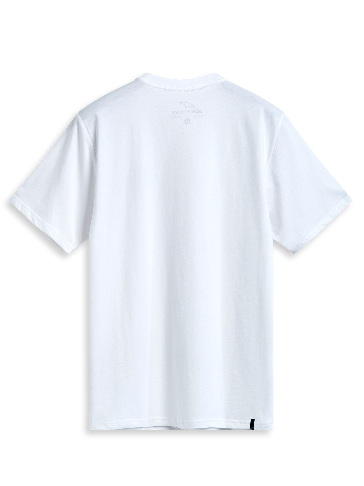 Alpinestars Geografica Csf Tee, t-shirt à manches courtes, blanc, vue de dos, design épuré avec petite étiquette tissée noire sur l'ourlet, streetwear décontracté motorsport