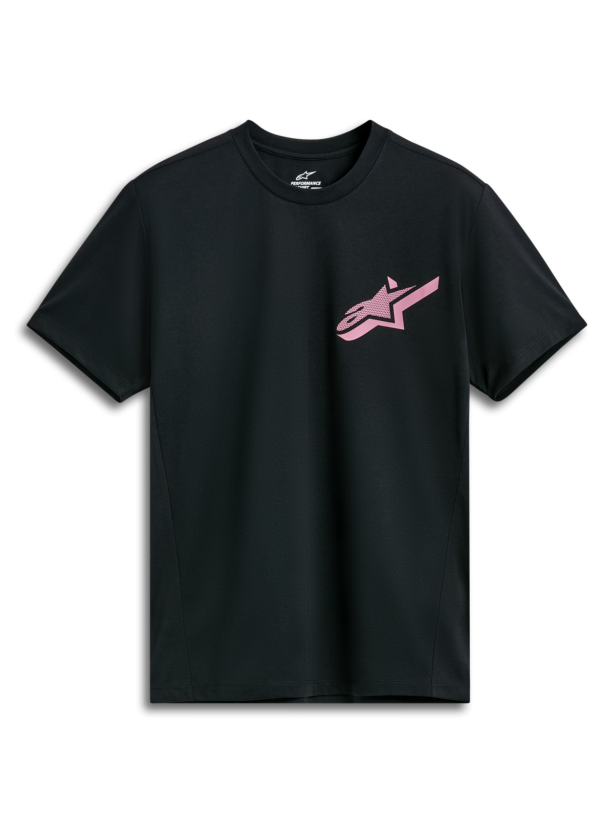 T-shirt Performance Attrition Alpinestars, t-shirt à manches courtes, noir avec logo Alpinestars rose, col rond, vêtement de sport technique