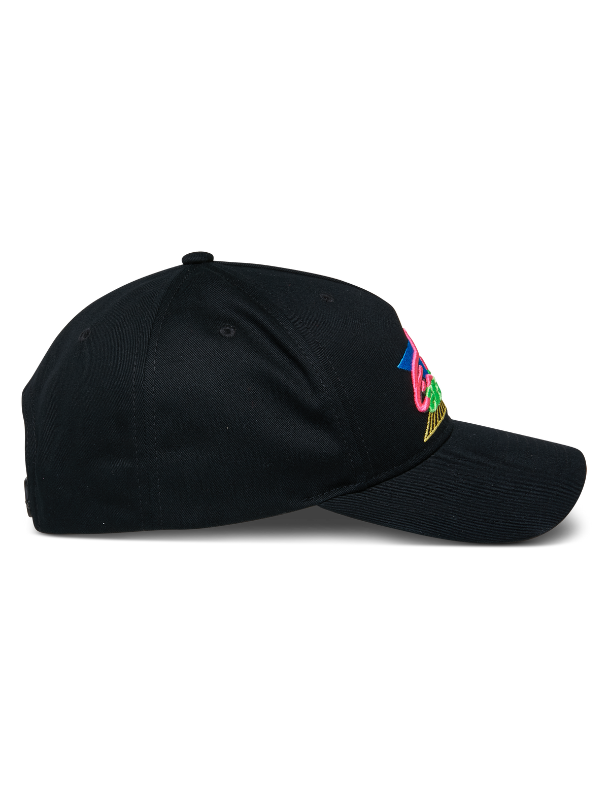 Casquette Alpinestars Vivid, casquette de baseball noire, vue de profil avec visière courbée et couronne semi-structurée, logo brodé en 3D coloré sur le devant, streetwear décontracté en sergé de coton