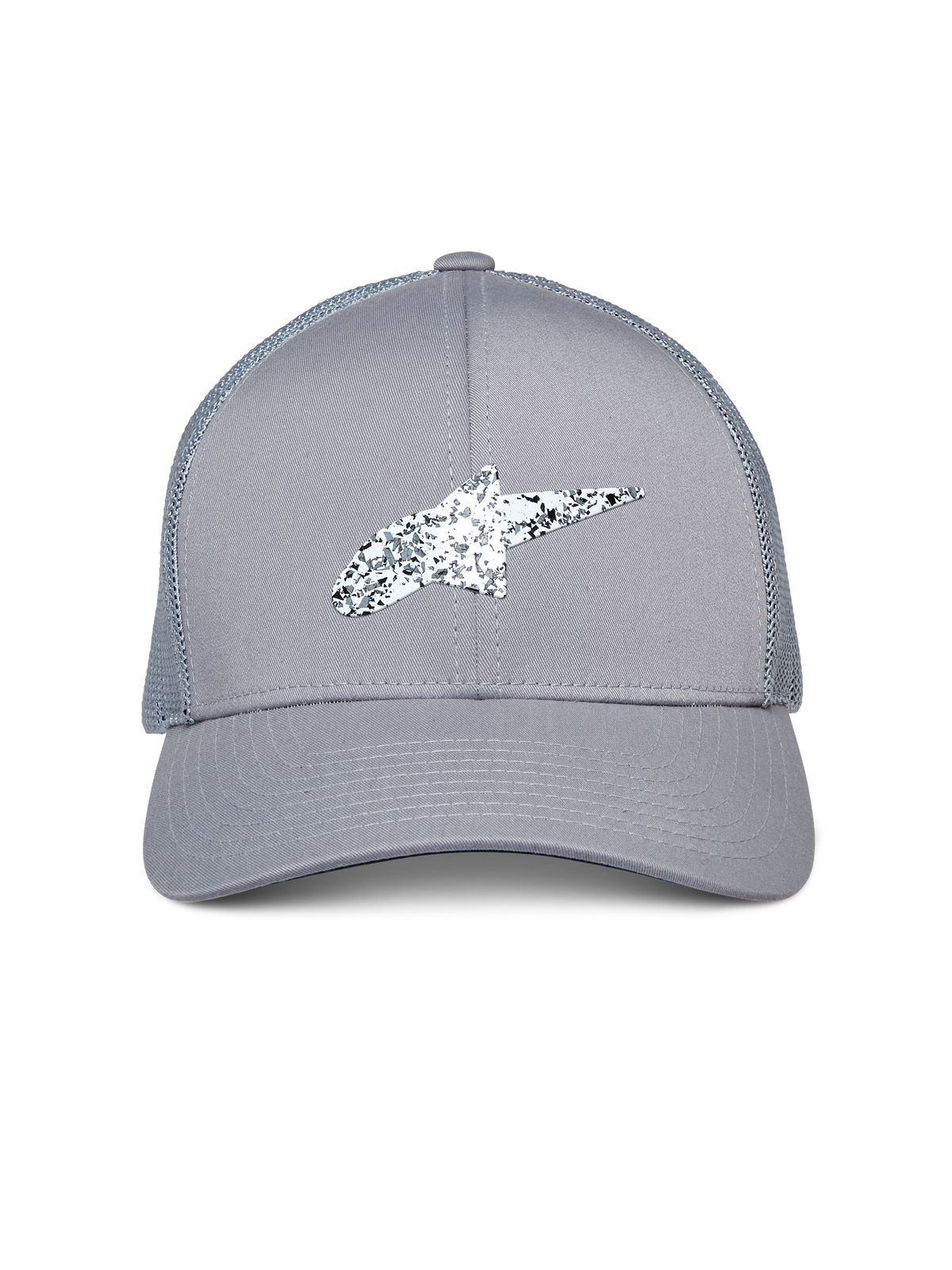 Casquette Trucker Alpinestars Terolithic, grise, avec logo Astar moucheté noir et blanc, visière courbée et arrière en maille filet, couvre-chef décontracté d'inspiration sport automobile