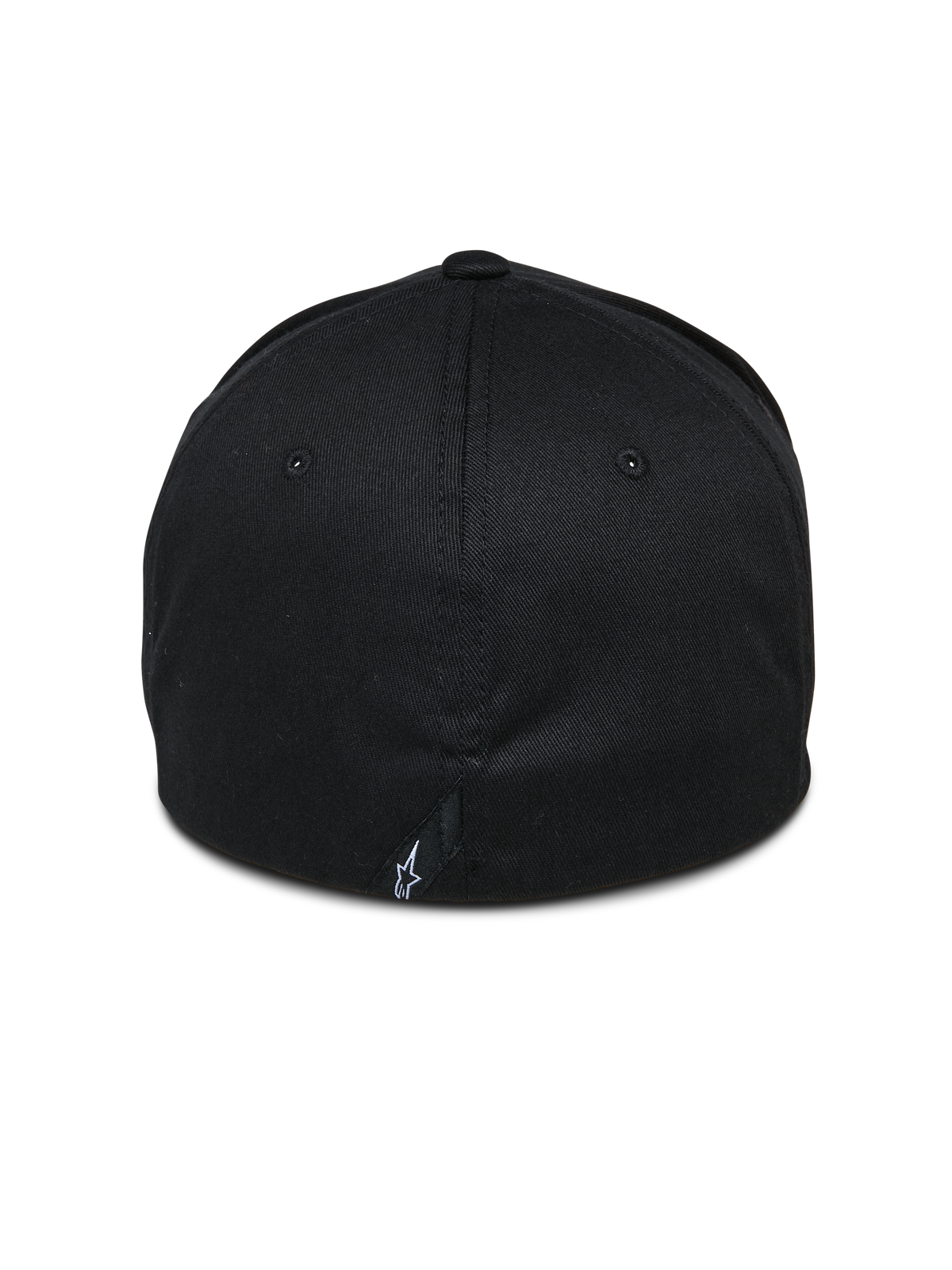 Casquette Alpinestars Share, Noir, vue arrière montrant la construction dos flexible fermée, petit logo Astars blanc sur la couture arrière, streetwear décontracté inspiré du sport automobile
