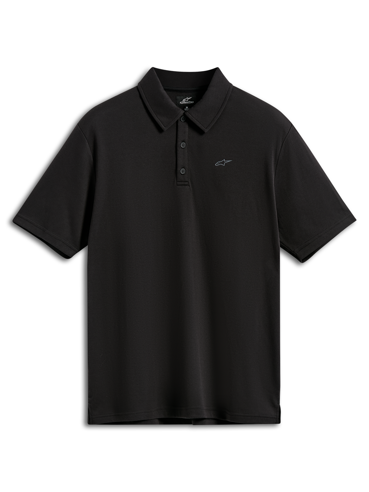 Polo Alpinestars Impetus Sport, polo à manches courtes, noir, avec un petit logo Astars gris sur la poitrine, patte à trois boutons et col en tissu, sportswear décontracté