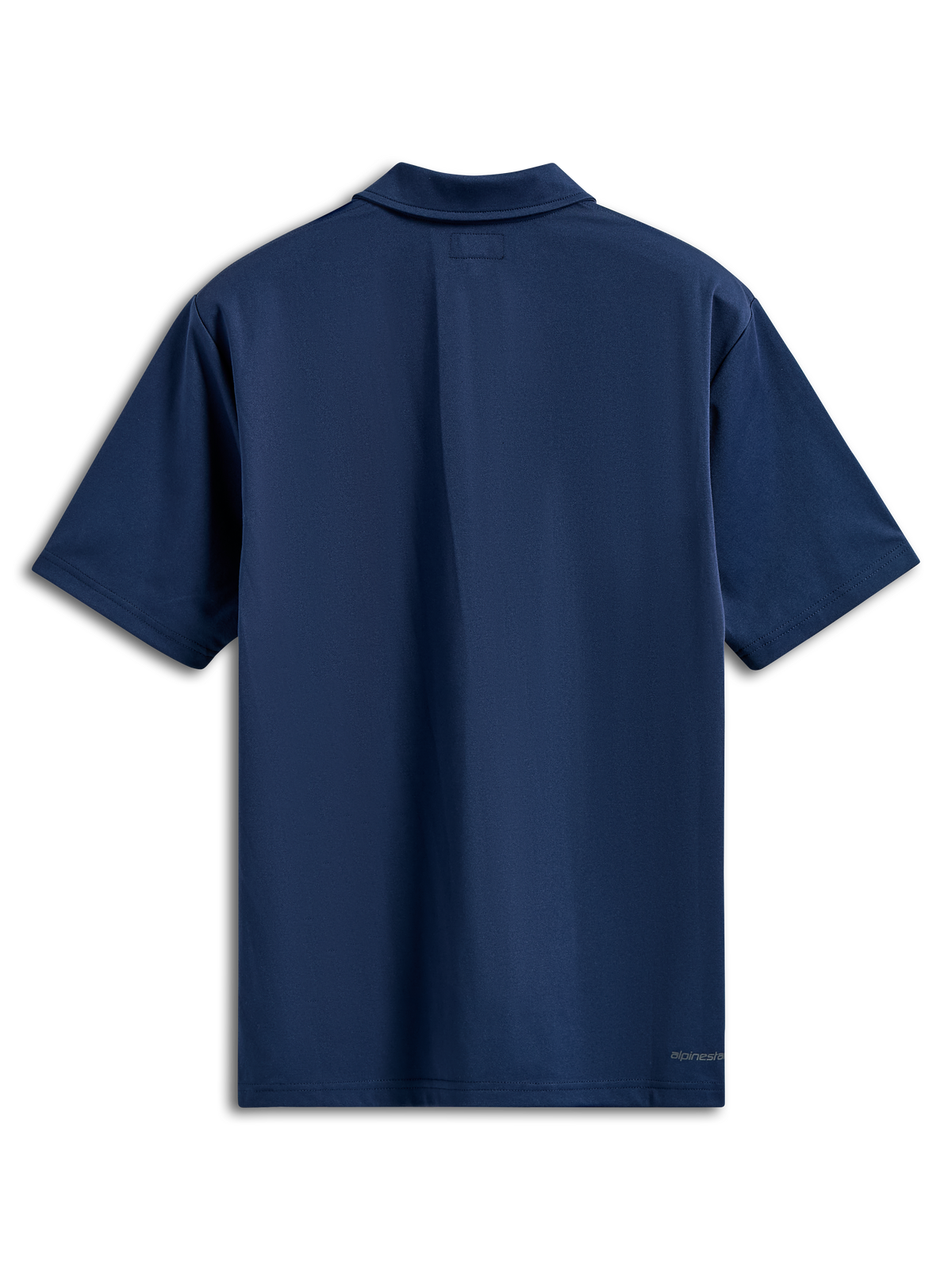 Polo Sport Impetus Alpinestars, polo à manches courtes, bleu marine, vue de dos avec col en tissu et petit logo lettré sur l'ourlet inférieur droit, style sportswear motorsport décontracté