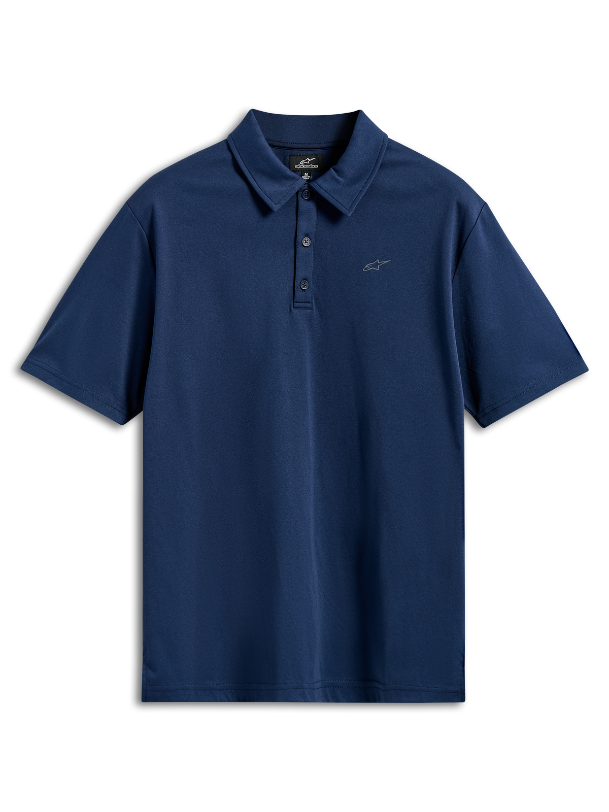 Alpinestars Polo Sport Impetus, polo à manches courtes, bleu marine, tissu en maille imitation avec patte à trois boutons et petit logo Astars gris sur la poitrine, vêtement de sport motorsport décontracté