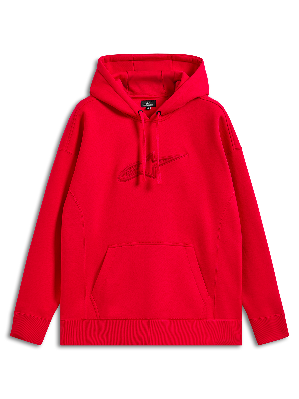 Sweat à capuche oversize Emergent d'Alpinestars, rouge, sweat-shirt à enfiler avec logo Astars brodé en 3D ton sur ton, poche kangourou, style streetwear décontracté inspiré du sport automobile