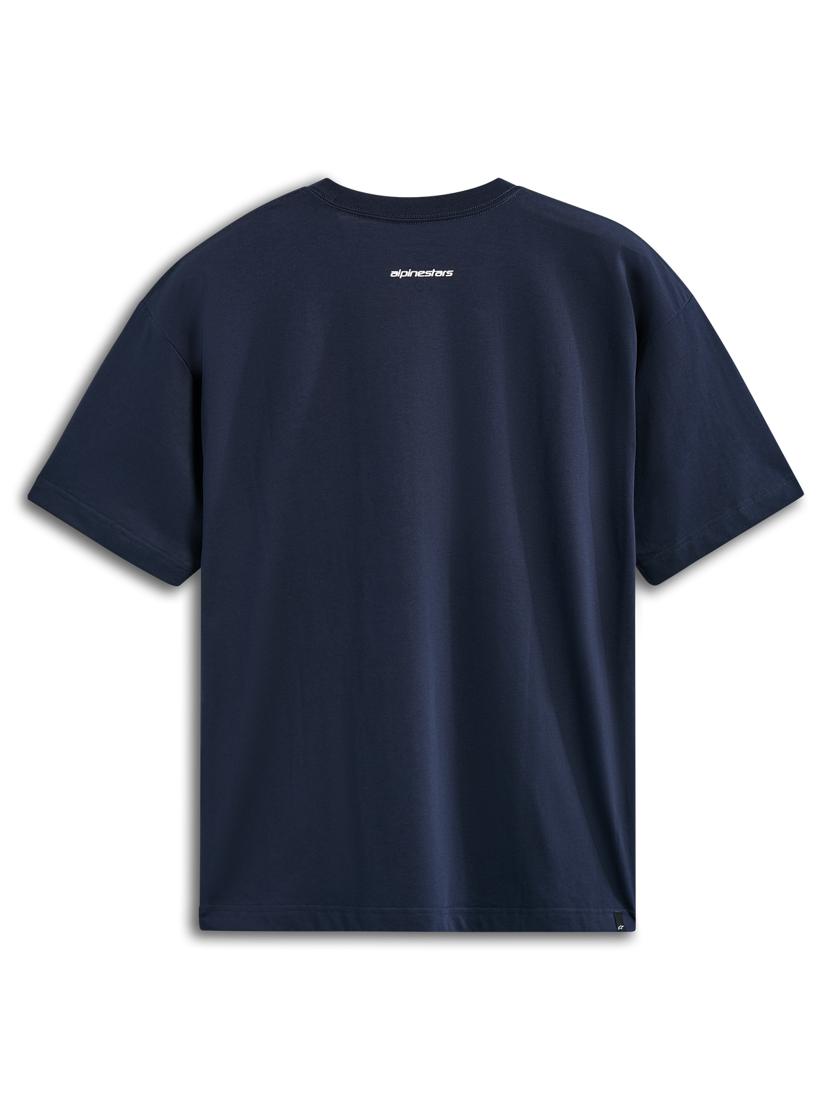 Alpinestars Focused Oversized CSF Tee, t-shirt à manches courtes, bleu marine, vue arrière avec petit logo Alpinestars blanc, streetwear motorsport décontracté
