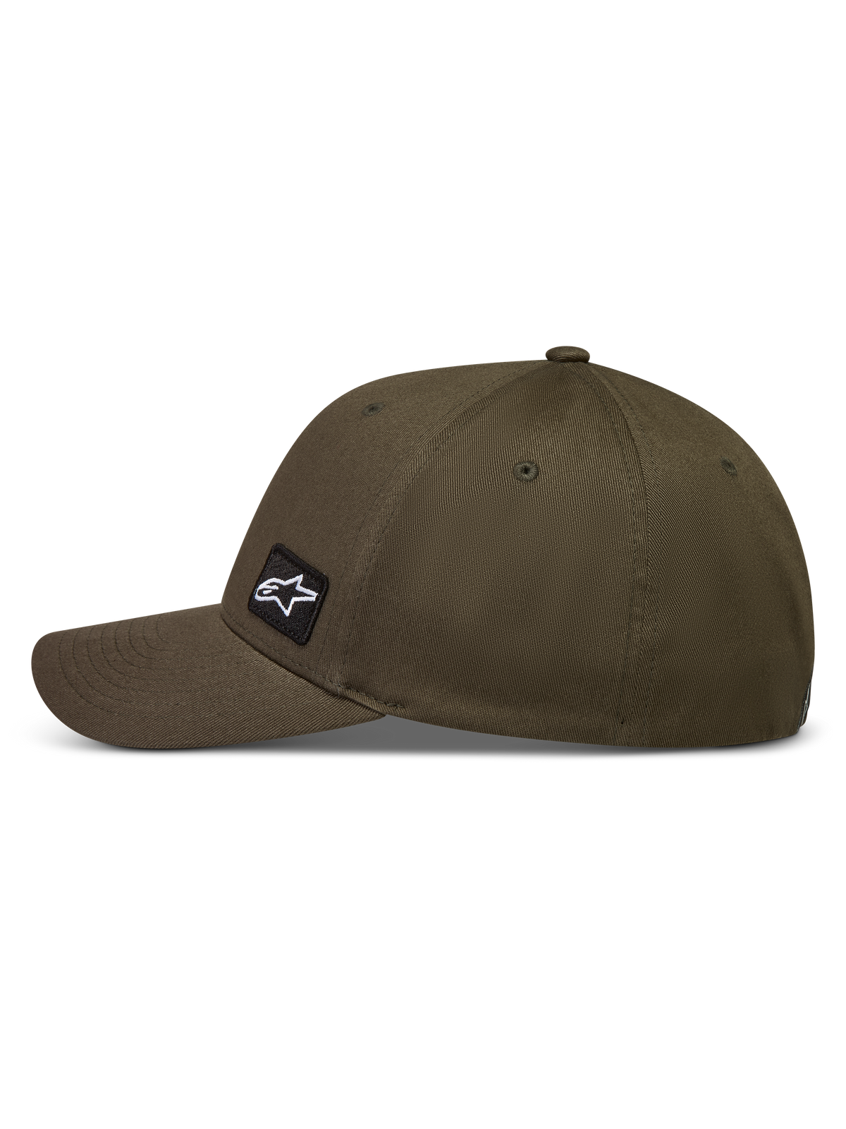 Casquette Alpinestars Pivot en sergé vert militaire, casquette de baseball à visière courbée avec patch logo Astars brodé.