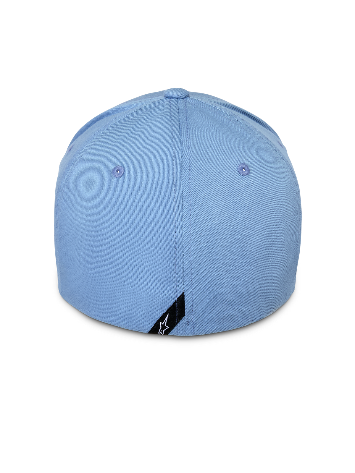 Alpinestars Pivot Hat, Blue, back view of flex back baseball cap, light blue cotton twill with small black Astars logo tag on the rim, casual motorsport-inspired streetwear