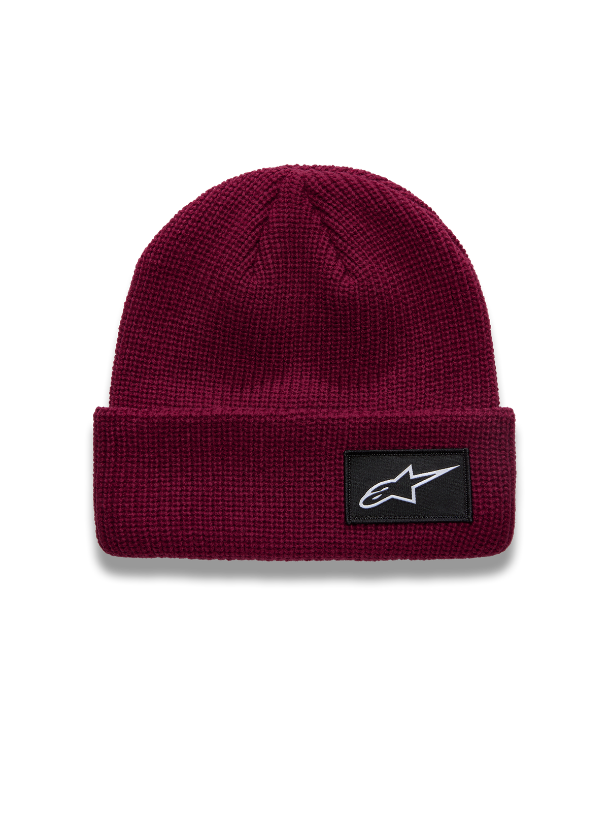 Alpinestars Unload Rib Cuff Bonnet, bonnet en maille jersey tricotée couleur Berry, doté d'un écusson tissé noir et du logo Astars blanc.