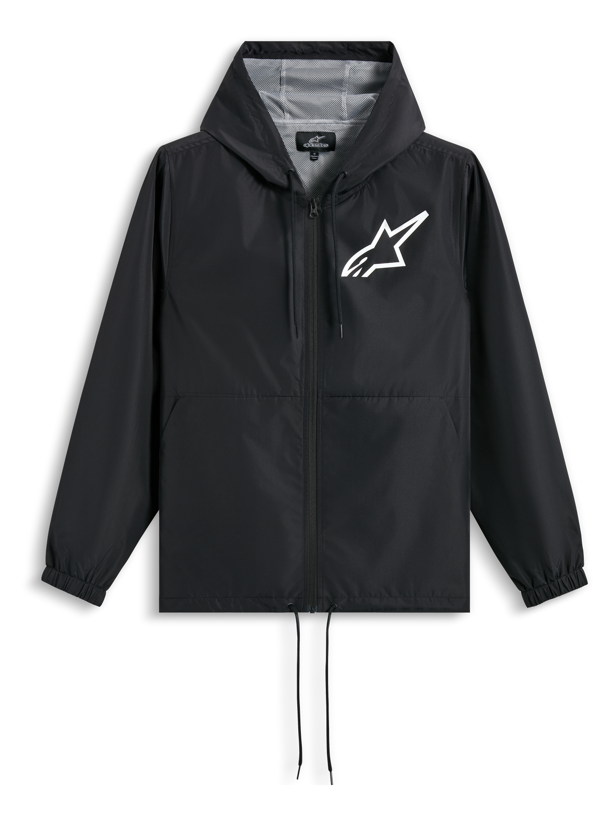 Alpinestars Veste Coupe-Vent Speeder Chromium, veste de sportswear à capuche noire et blanche avec doublure en mesh et logo sur la poitrine