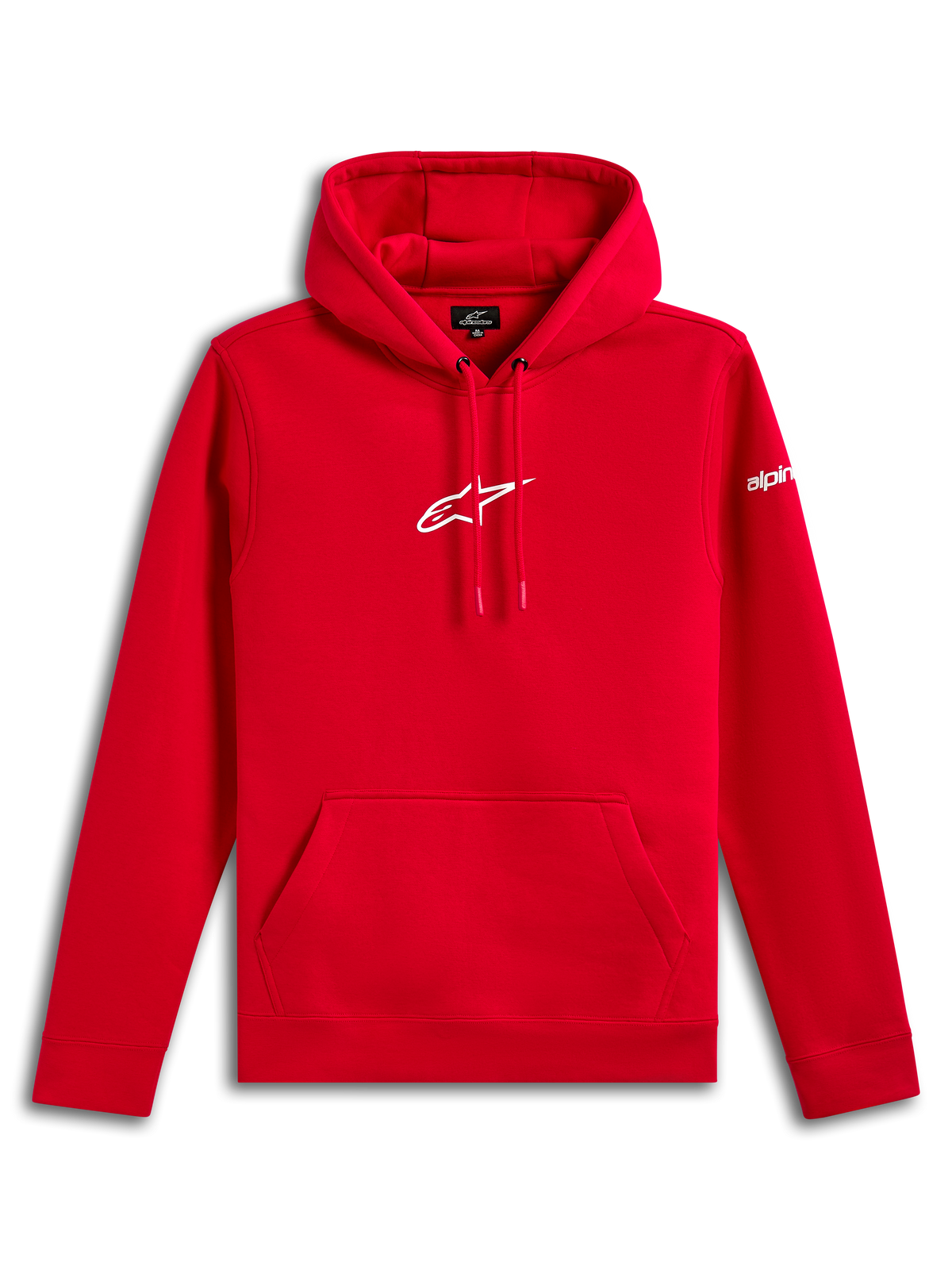 Alpinestars Frontal Hoodie, Pullover Fleece Hoodie, Red, white Alpinestars Astar logo on the chest and wordmark on the sleeve, front kangaroo pocket, casual motorsport-inspired streetwear