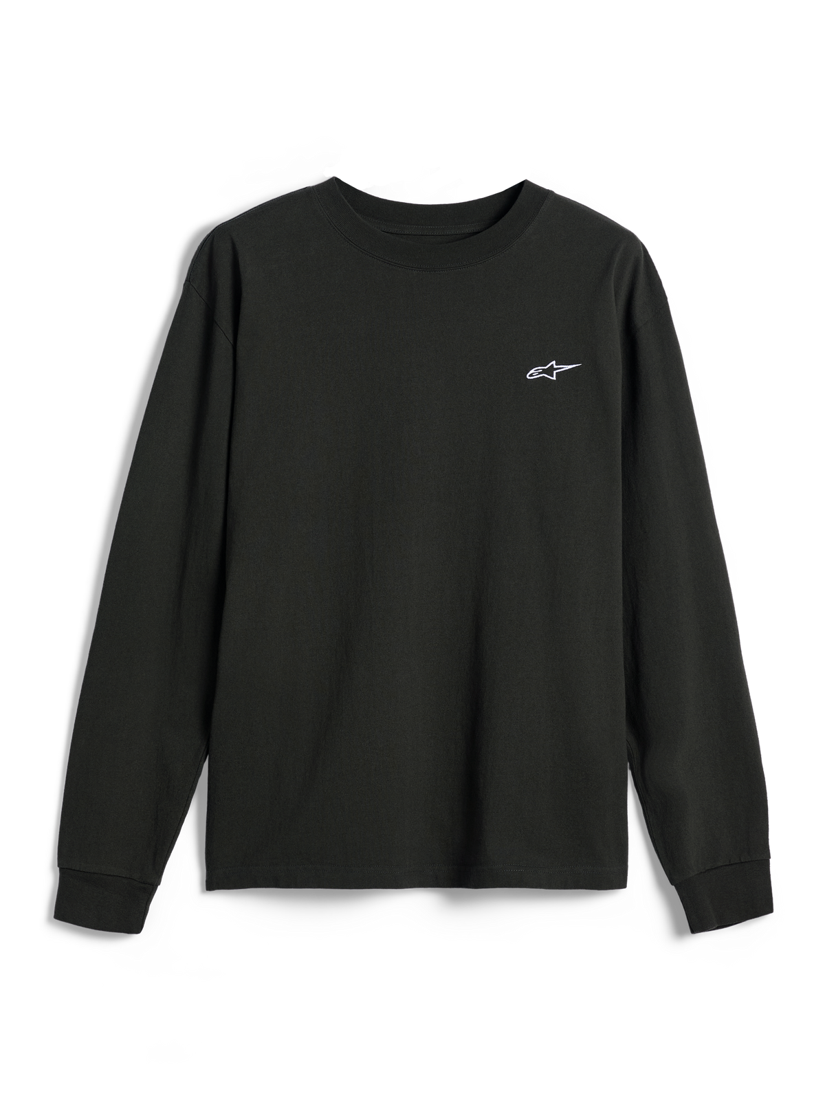 T-shirt à manches longues Alpinestars Essentials Ageless, noir, petit logo Alpinestars blanc sur la poitrine, col rond, coupe décontractée, style décontracté lifestyle streetwear