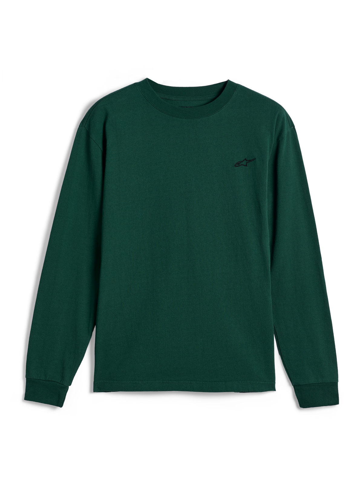 Alpinestars Essentials Ageless LS Tee, Long Sleeve T-Shirt, Pine Green, small black embroidered logo on left chest, casual motorsport streetwear