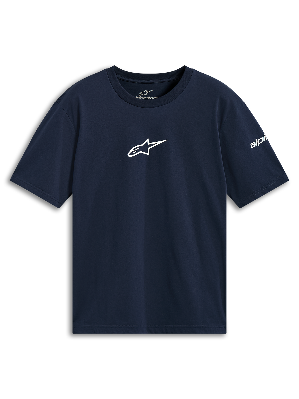 Alpinestars Frontal CSF Tee, t-shirt à manches courtes, bleu marine, logo étoile blanc au centre de la poitrine, sportswear technique durable
