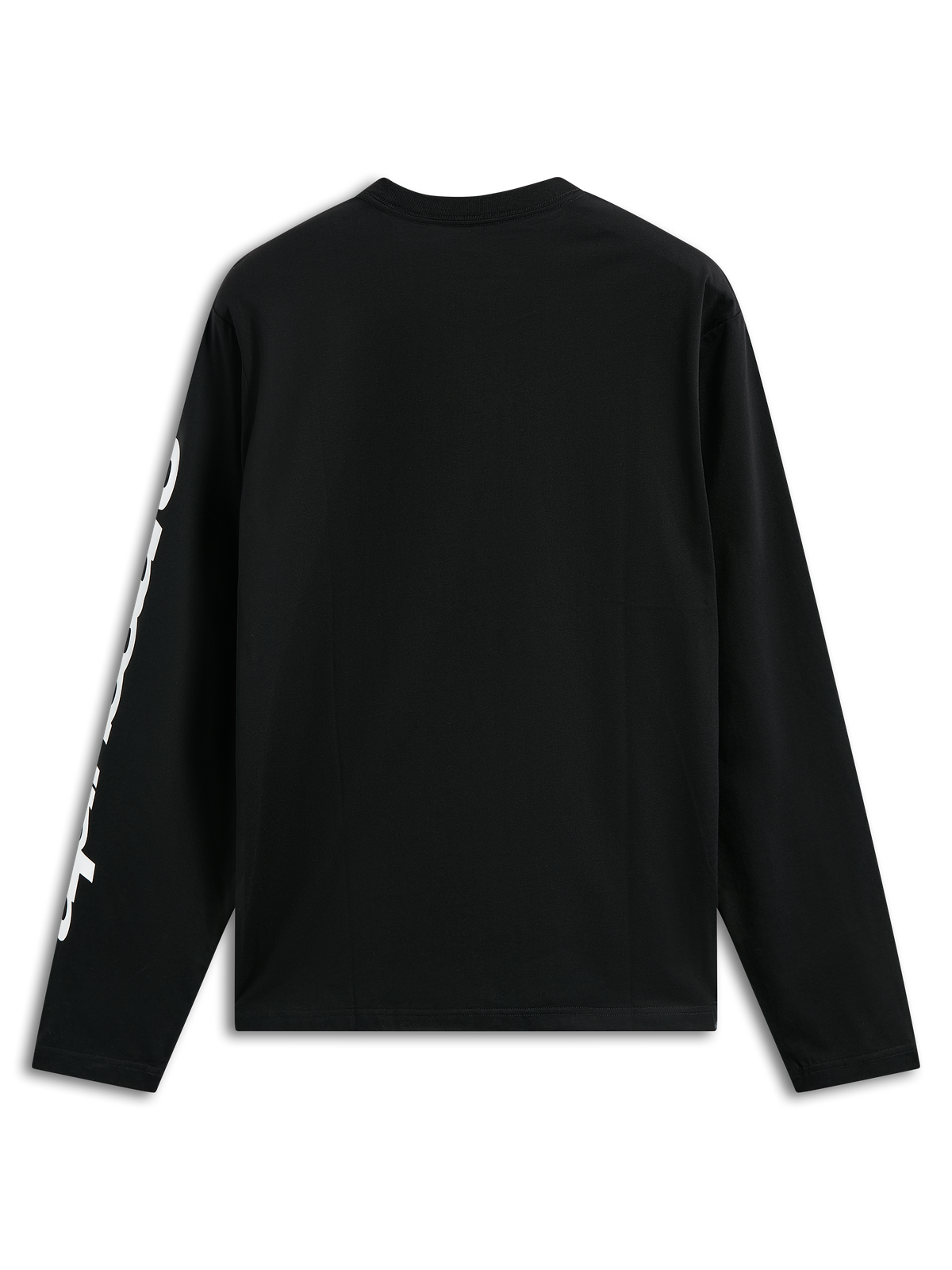 T-shirt Alpinestars Trackside CSF, t-shirt à manches longues, noir, avec graphique vertical blanc sur la manche, vue de dos, style motorsport streetwear décontracté
