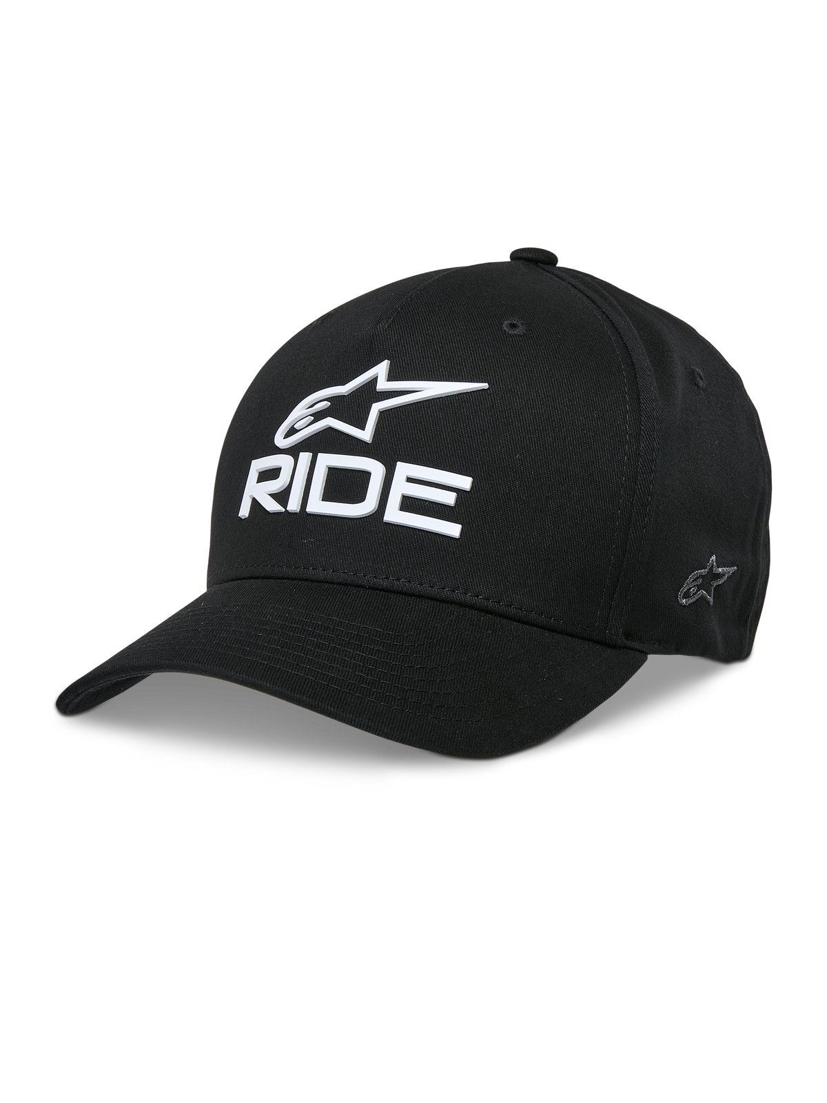 Casquette Alpinestars Ride Sonic, casquette de baseball noire, logo étoile blanc brodé en 3D et texte RIDE, visière incurvée, couronne structurée, couvre-chef de sport automobile décontracté