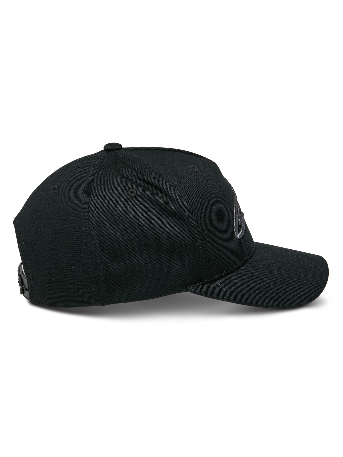 Casquette Snapback Alpinestars Ageless, Black Charcoal, vue de profil, couronne structurée avec visière courbée, fermeture snapback réglable, accessoire décontracté inspiré du sport automobile