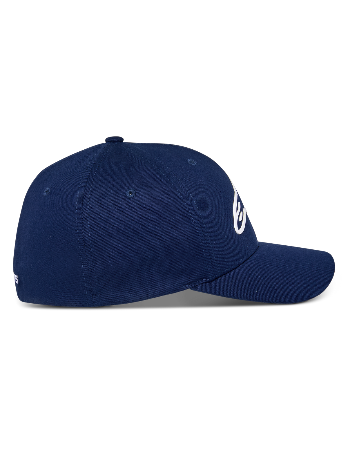 Alpinestars Ageless Multi Hat, Navy Blue, side profile view of curved bill baseball cap, structured crown, stretch twill fabric, casual motorsport-inspired headwear