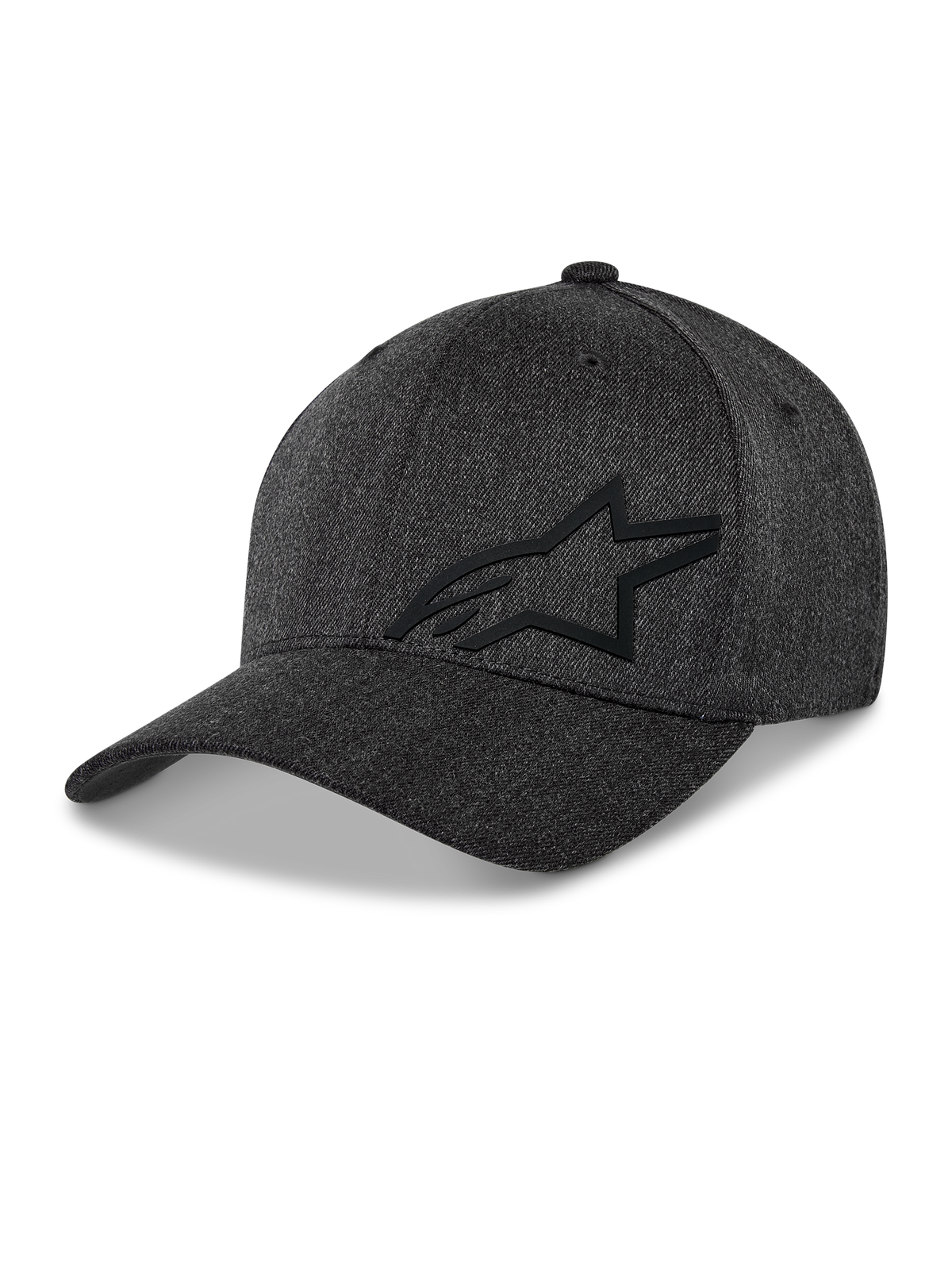 Alpinestars Corp Shift Multi Hat, casquette de baseball, gris foncé chiné, logo Astars 3D noir, couronne structurée, visière courbée, tissu sergé extensible, couvre-chef lifestyle sport mécanique