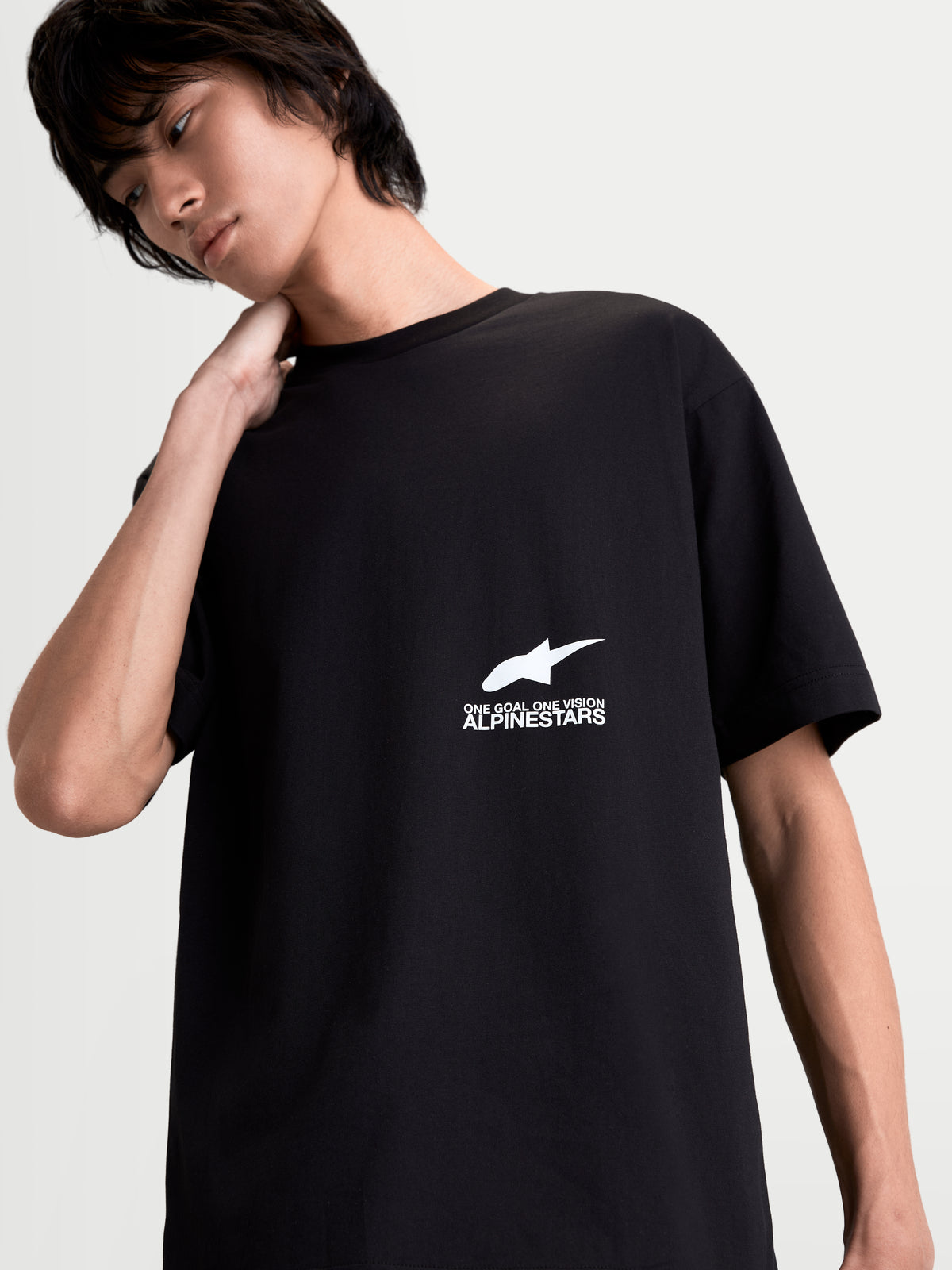 Alpinestars T-Shirt Institute Oversized CSF, t-shirt de sportswear à manches courtes pour homme, noir avec logo blanc sur la poitrine, graphique One Goal One Vision, coupe oversized décontractée
