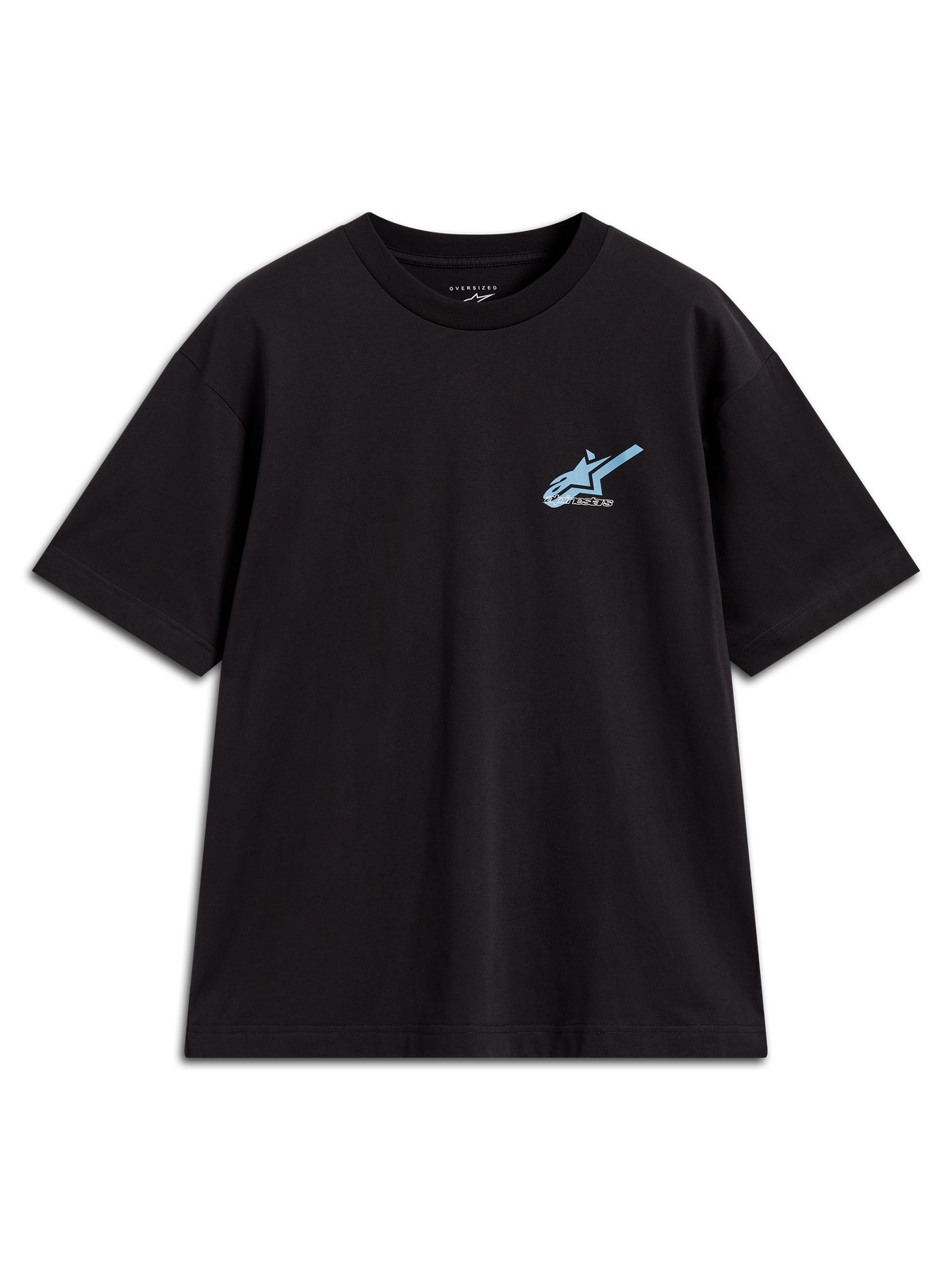 Alpinestars Ghost Oversized CSF Tee, black short sleeve sportswear t-shirt with a light blue front logo.