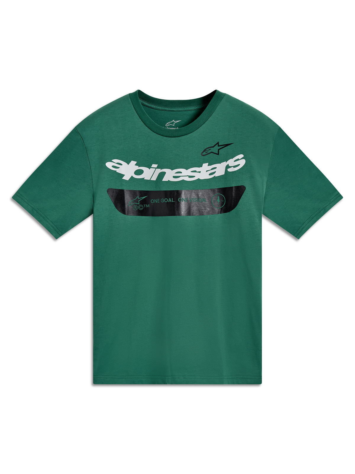 Alpinestars Singular CSF Tee, t-shirt à manches courtes, vert avec logo blanc et bande graphique noire, style sportswear motorsport