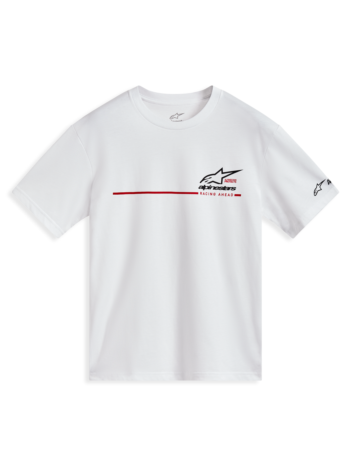 Alpinestars P1 CSF, t-shirt à manches courtes blanc, style sportswear avec bande de course rouge et logo Astars noir.