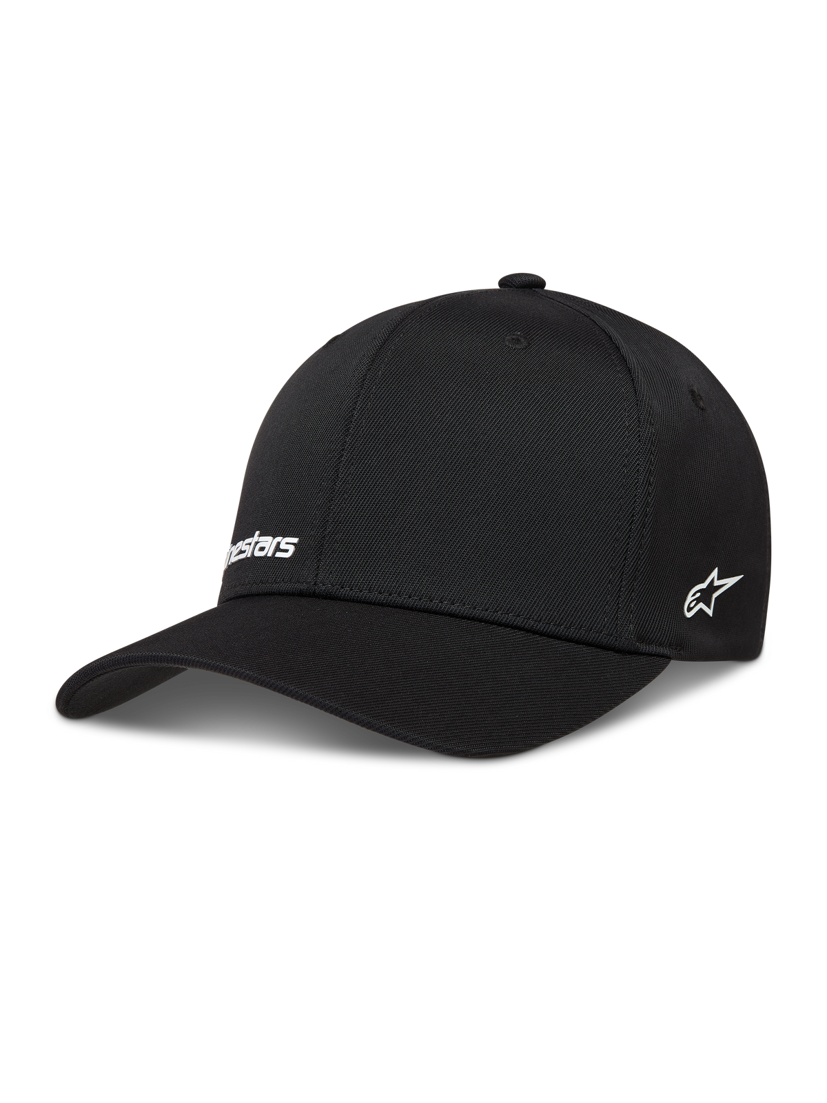 Alpinestars Points casquette, casquette de sportswear noire en nylon tactel avec logos blancs imprimés HD et dos flexible