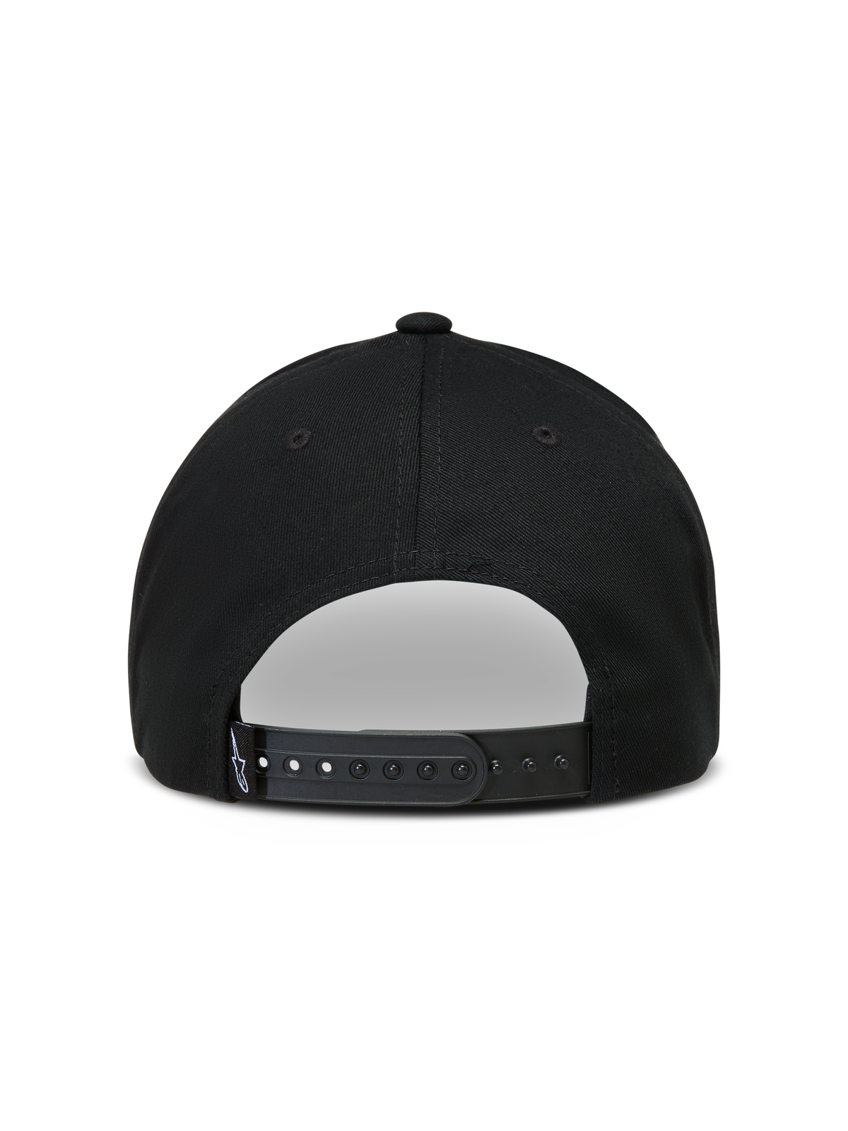 Alpinestars Combo Logo Snapback Casquette, casquette sportswear noire, vue arrière avec fermeture à pression réglable et étiquette logo tissée.