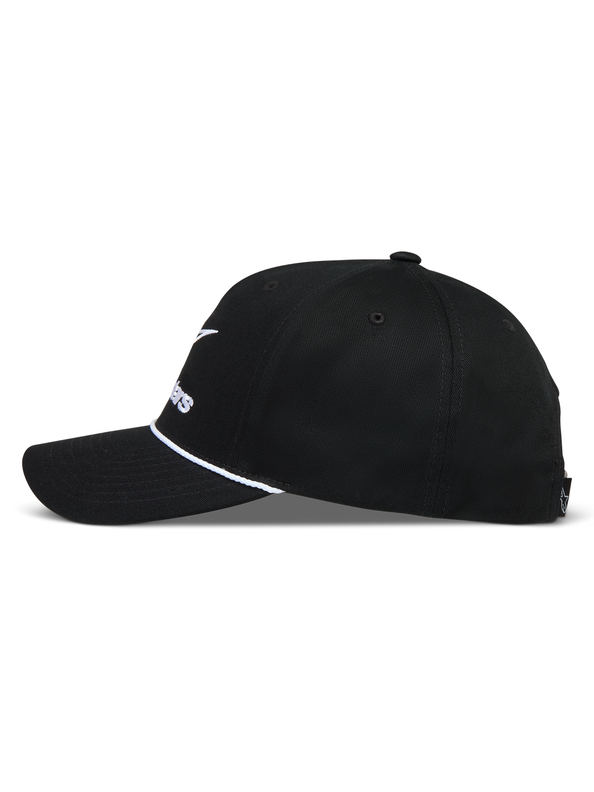 Alpinestars Combo Logo Snapback, casquette sportswear noire avec visière courbée, corde blanche et couronne structurée