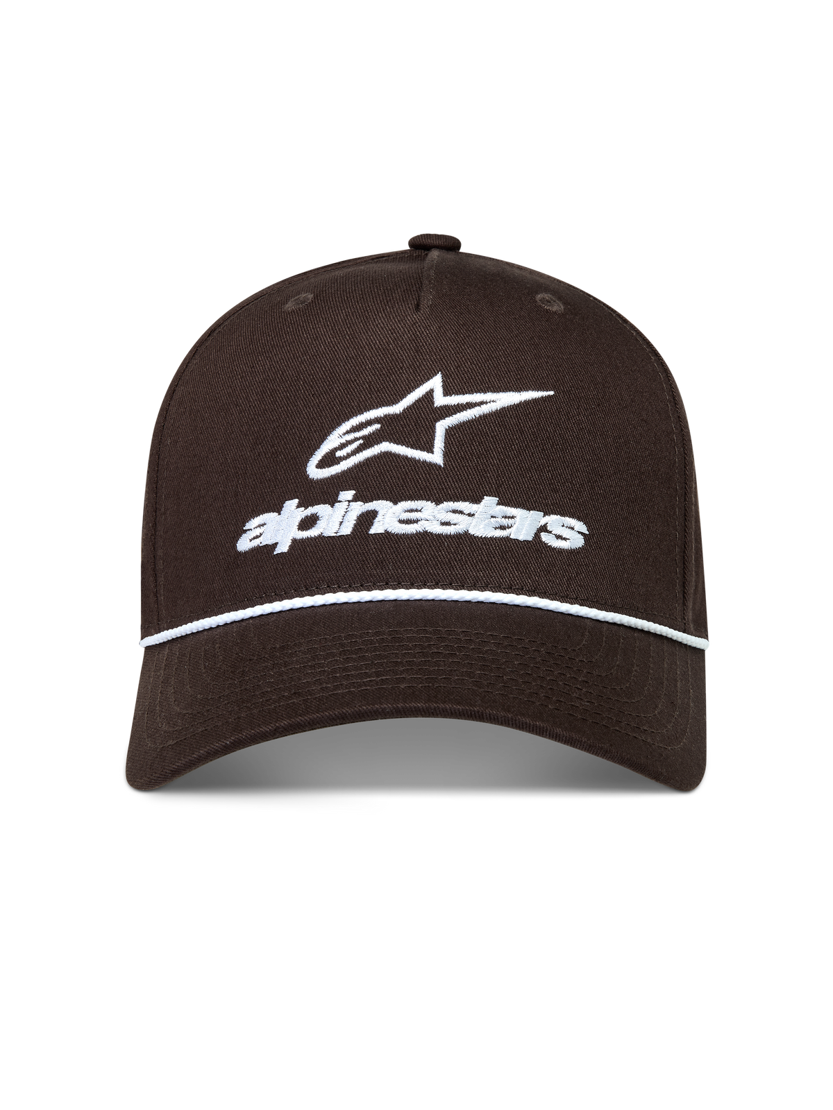 Alpinestars Combo Logo Snapback, casquette sportswear marron, logo brodé blanc et détail de corde sur la visière courbée