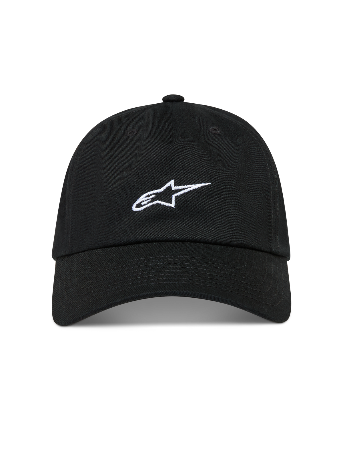 Alpinestars Dylan Dad, casquette de sportswear noire en sergé de coton, logo Astars blanc et visière courbée