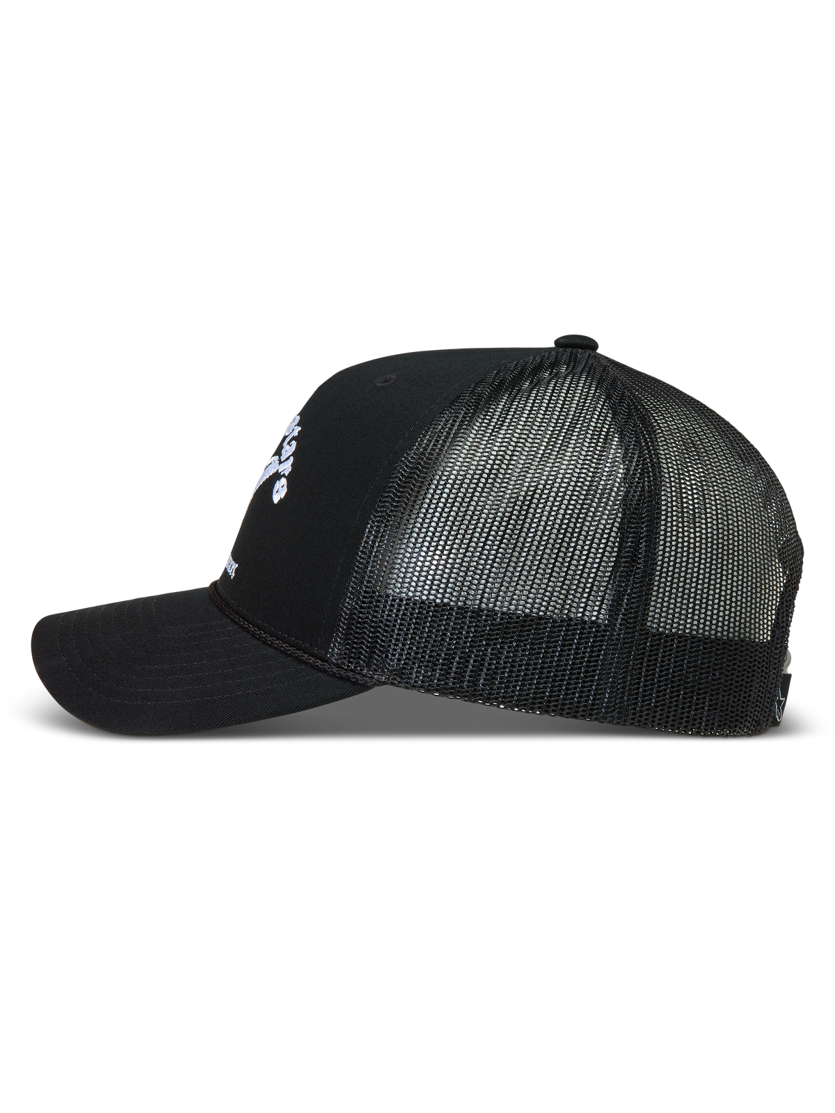 Alpinestars Baron Trucker, casquette trucker noire, visière courbée et maille respirante, style sportswear.
