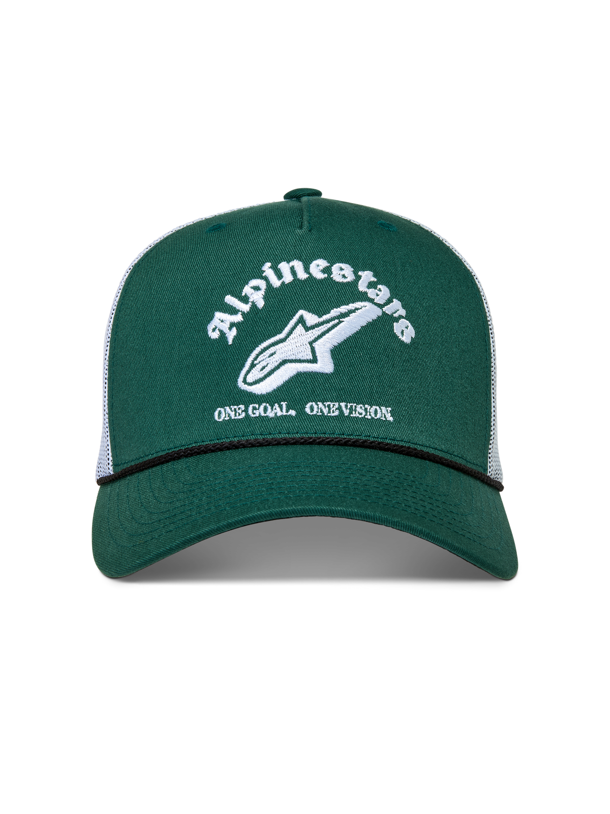 Alpinestars Baron, casquette trucker sportswear verte et blanche avec visière courbée et couronne structurée