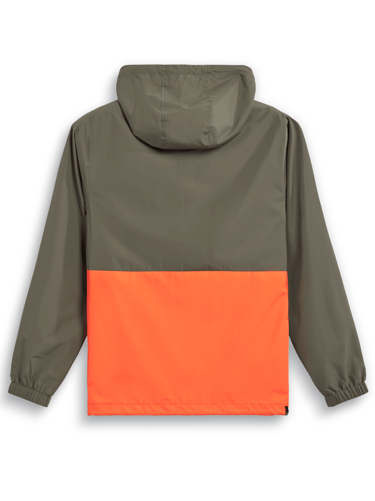 Veste coupe-vent Alpinestars Speeder, coupe-vent léger à capuche, orange militaire et vert olive, vue de dos présentant un design bicolore, une capuche et des poignets élastiques.