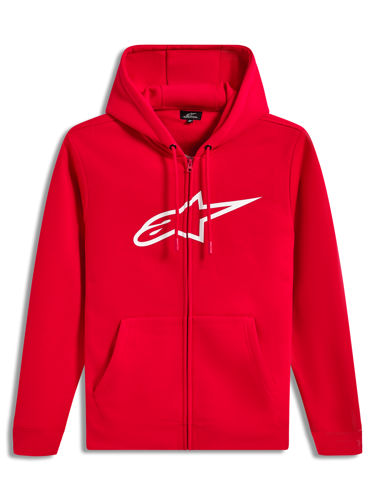 Alpinestars Ageless Zip V3 Hoodie, sweat à capuche zippé rouge avec logo blanc sur la poitrine, style sportswear.