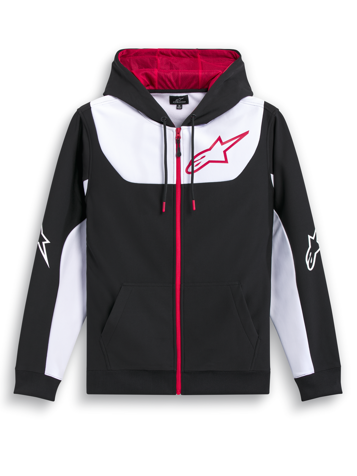 Alpinestars Sweat À Capuche Sessions V3, sweat à capuche zippé sportswear noir, blanc et rouge, avec capuche doublée en mesh et grand logo sur la poitrine
