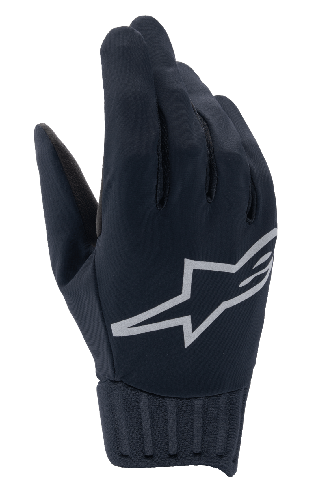 Alpinestars A-Dura Rain Gloves, gants de VTT imperméables, noirs, grand logo étoile Alpinestars gris, poignets en néoprène côtelé, construction en tissu lisse pour le cyclisme par tous les temps
