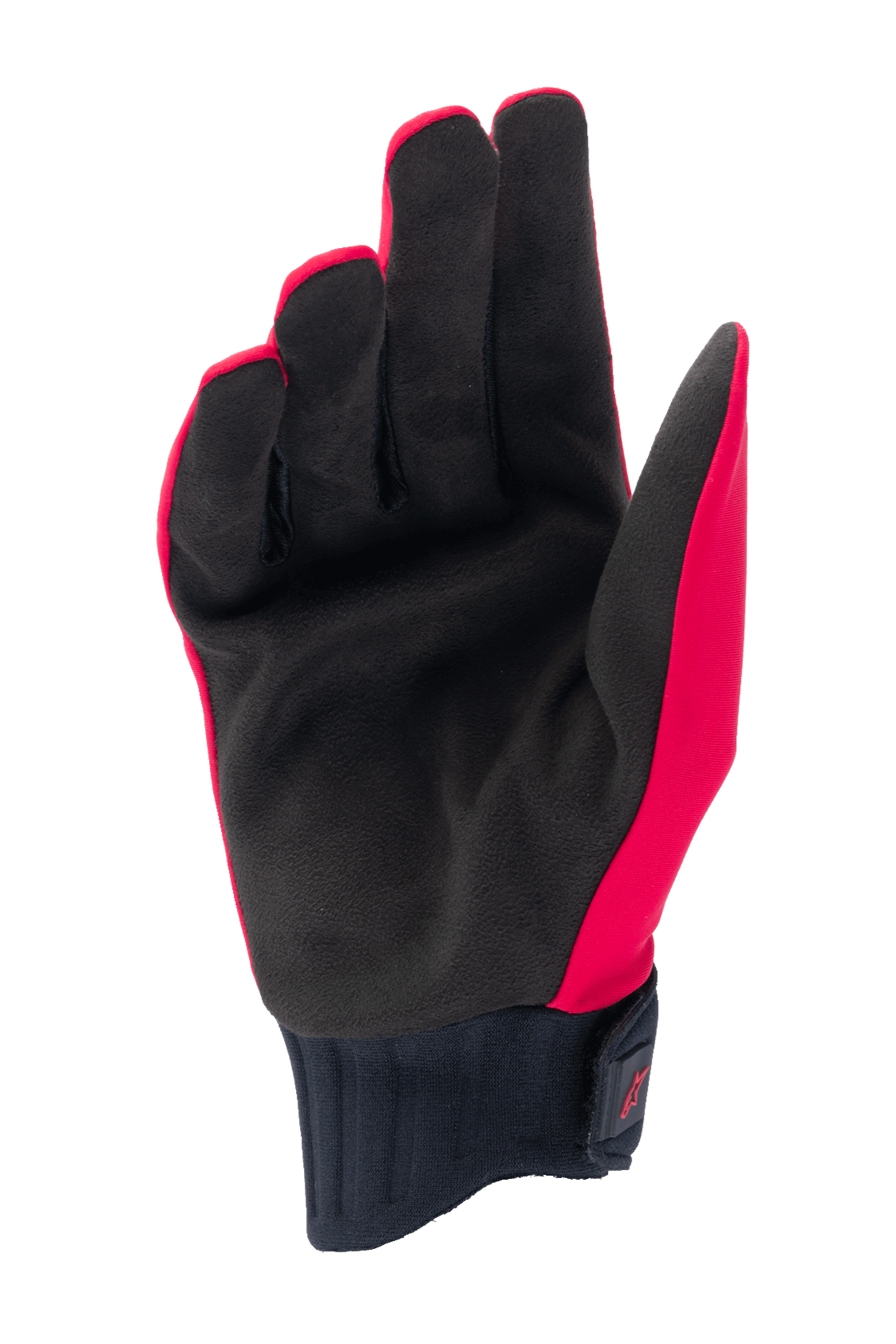 Alpinestars A-Dura Rain Gloves, MTB Gloves, Red Fluo and Black, palm view featuring black synthetic suede palm, ribbed neoprene cuff with hook-and-loop strap, low-profile design for mountain biking