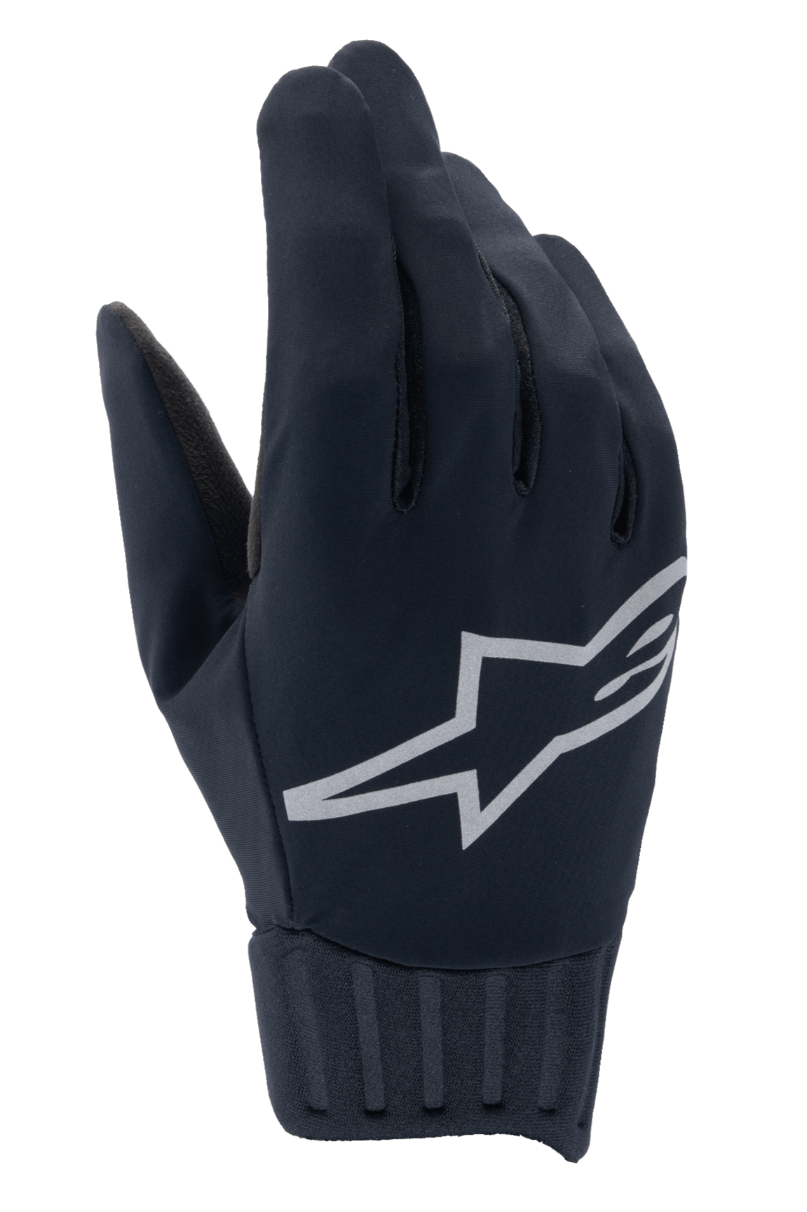Alpinestars Stella A-Dura Rain Gloves, gants de VTT imperméables pour femme, noirs avec logo argenté réfléchissant, manchette en néoprène côtelé, tissu coupe-vent, équipement de cyclisme haute performance