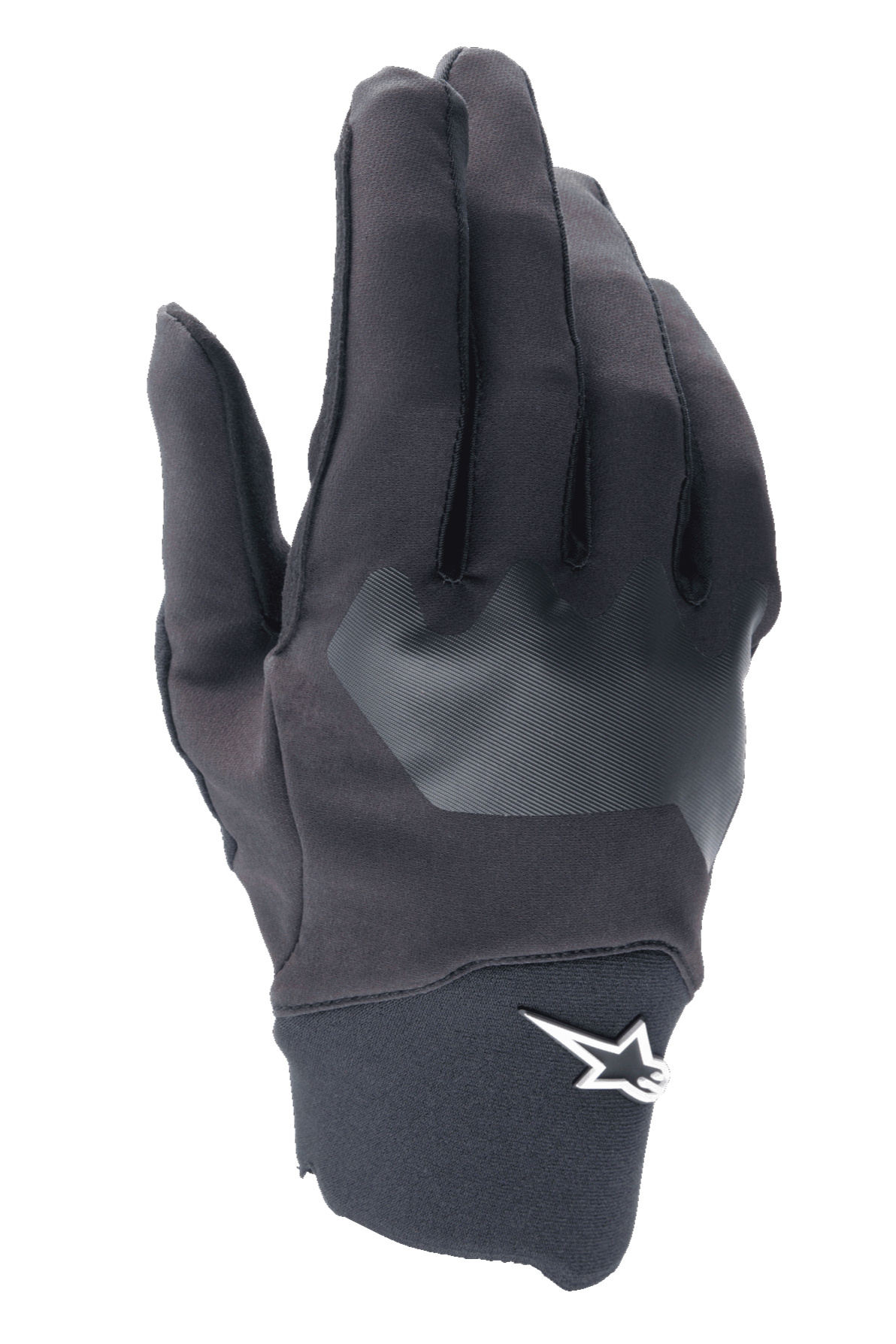 Gants Alpinestars A-Supra, gants de cyclisme VTT, noirs avec empiècement texturé gris, logo étoile blanc au poignet, matériau spandex flexible pour le VTT et le tout-terrain