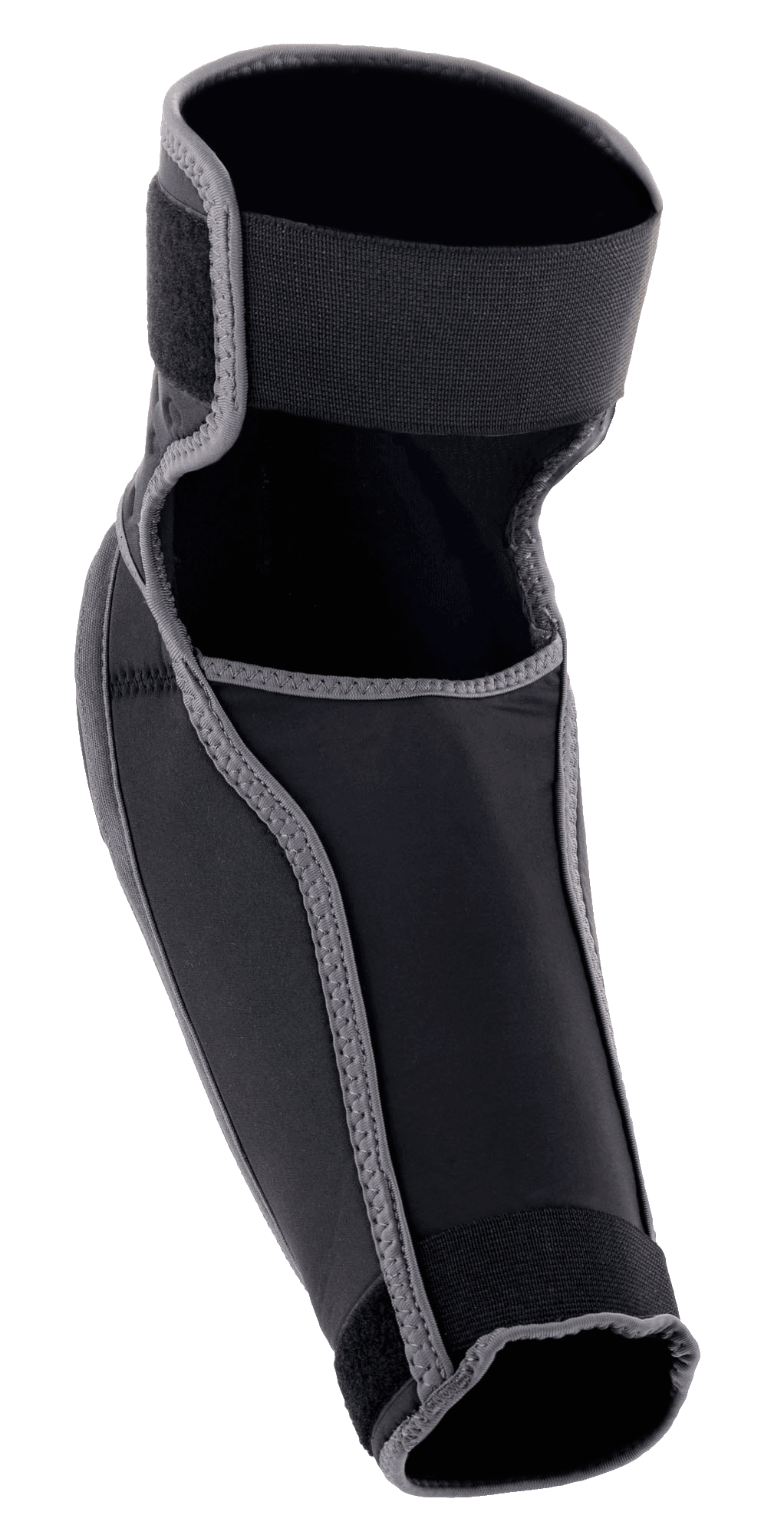 Alpinestars Vector Elbow Protectors, MTB Elbow Guards, Black and Anthracite Gray, featuring a two-part construction with top and bottom elastic straps, hook-and-loop closures, and a cutout for flexible movement